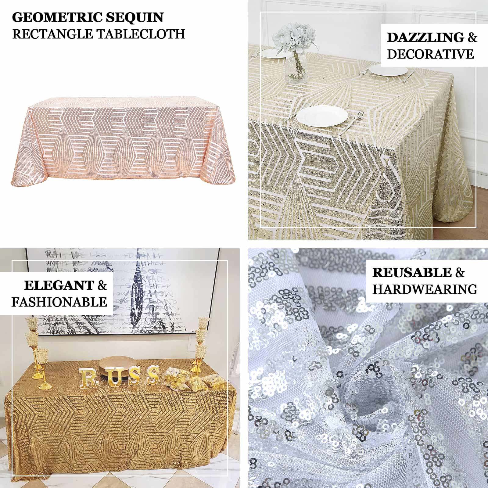 Sequin 90x132 Rectangle Tablecloth Rose Gold - Seamless Diamond Table Cover