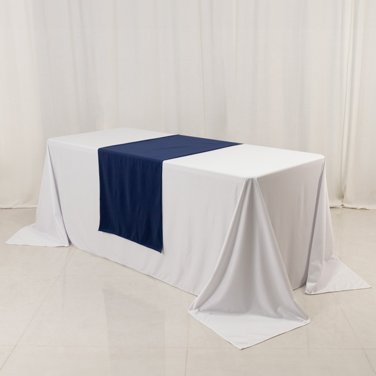 Wide Polyester 24x72 Table Runner Navy Blue - Durable Trade Show Table Linen