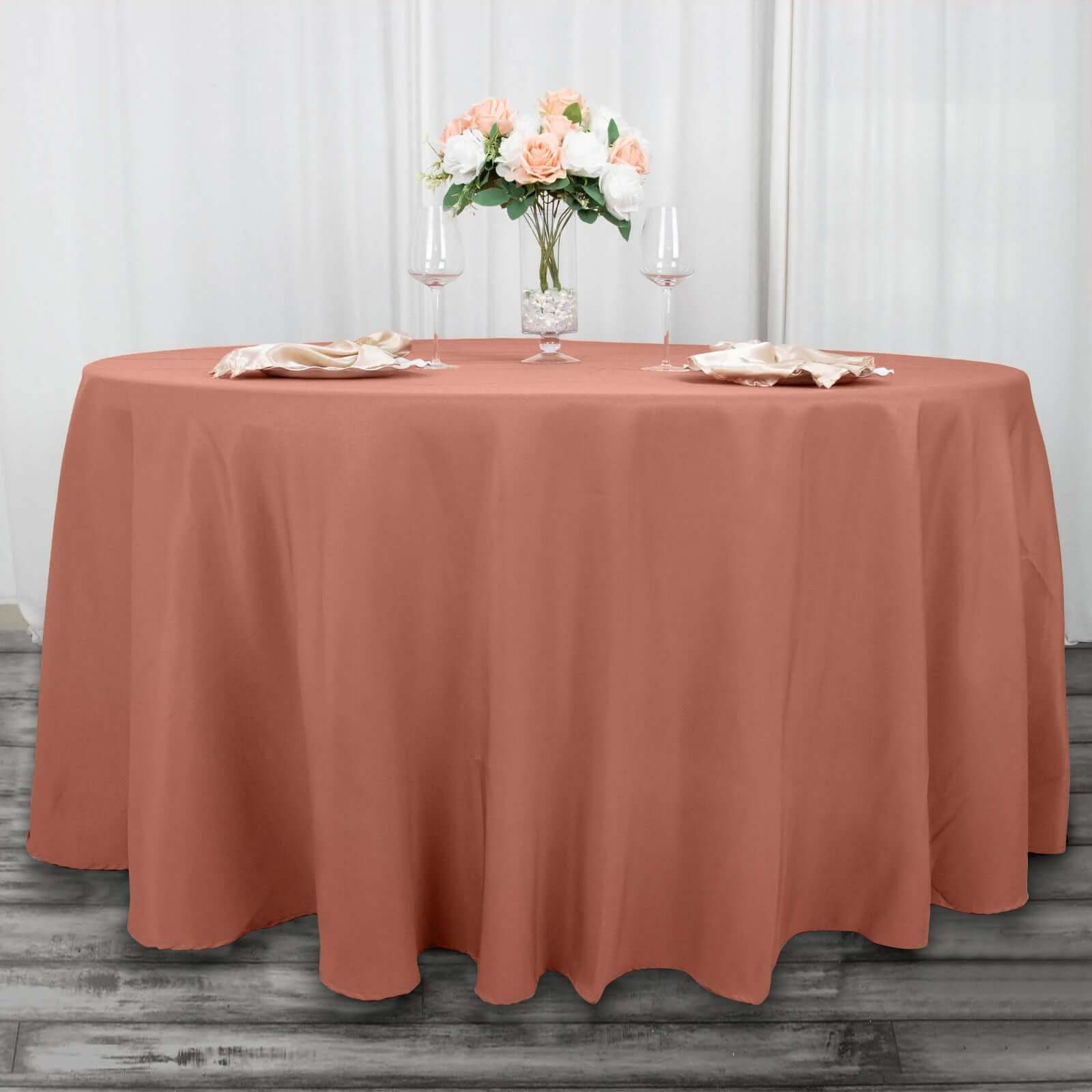 Premium Polyester 120 Round Tablecloth Terracotta (Rust) - Seamless 220GSM Wrinkle-Resistant Table Cover