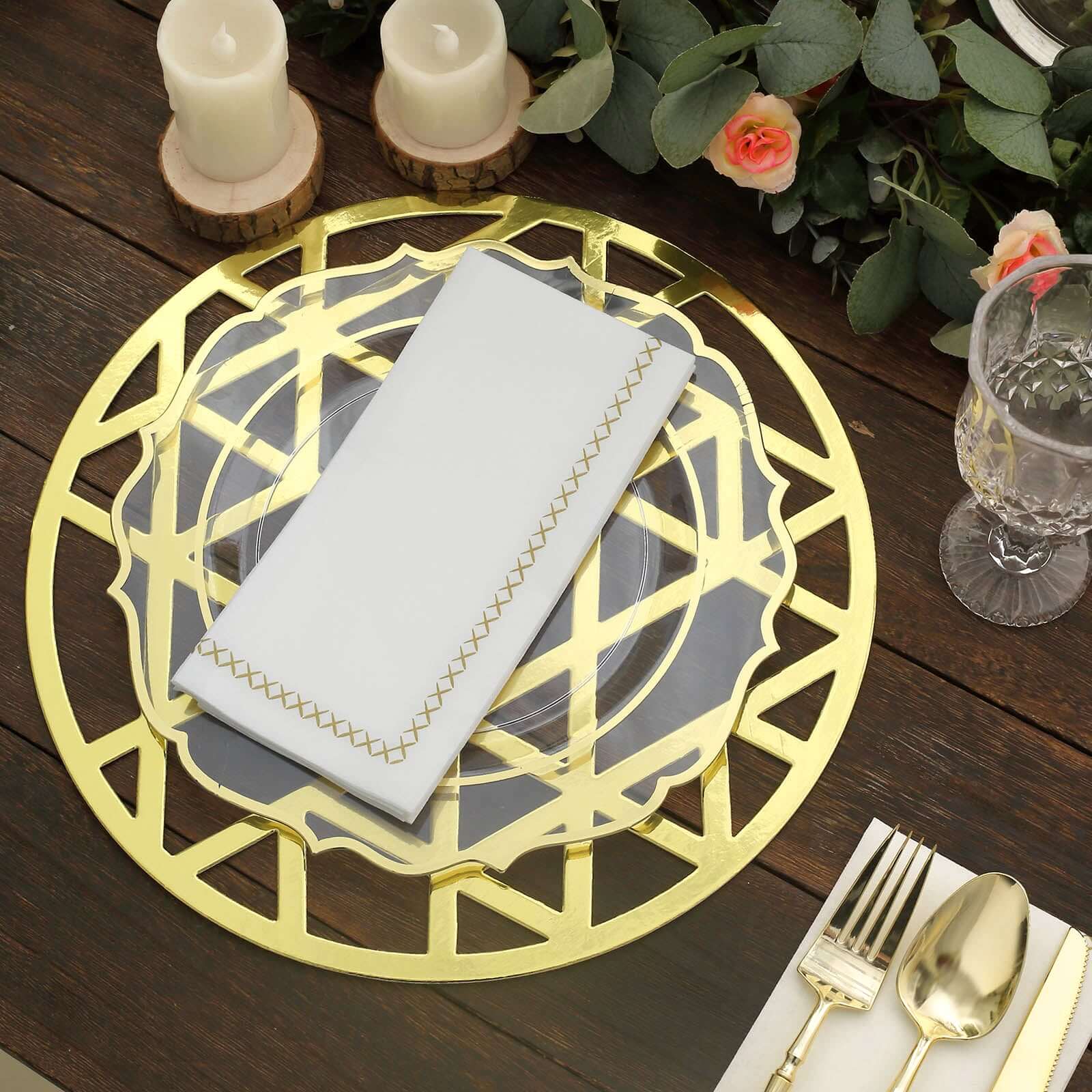 6-Pack Disposable Table Placemats in Metallic Gold Laser Cut Geometric Triangle Design - 700GSM Cardboard Placemats for Glamorous Table Settings 13