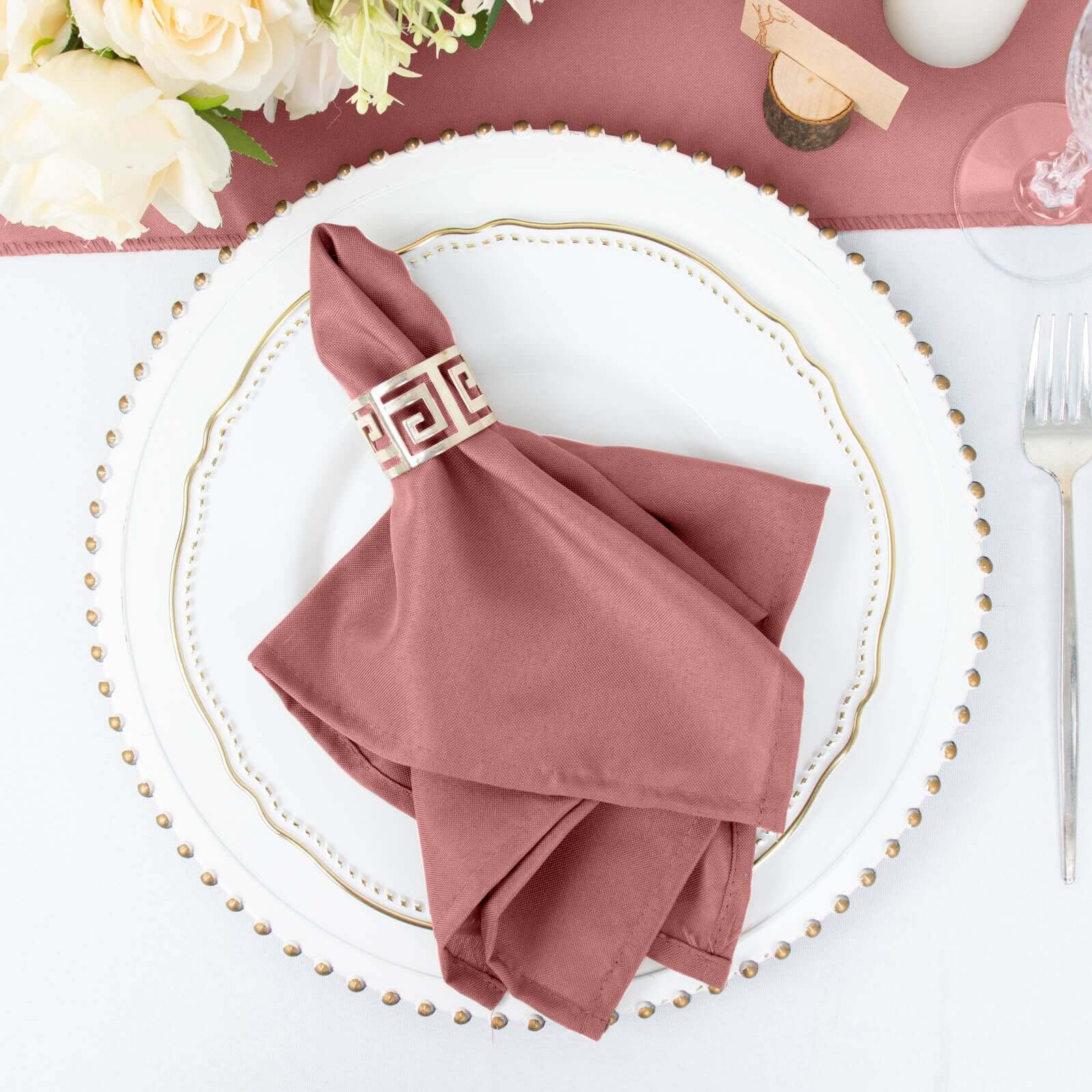 5 Pack Cinnamon Rose Seamless Cloth Dinner Napkins, Wrinkle Resistant Linen 17x17