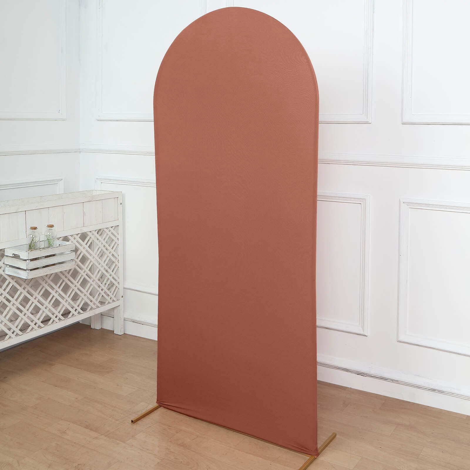 6ft Matte Terracotta (Rust) Spandex Fitted Chiara Backdrop Stand Cover For Round Top Wedding Arch