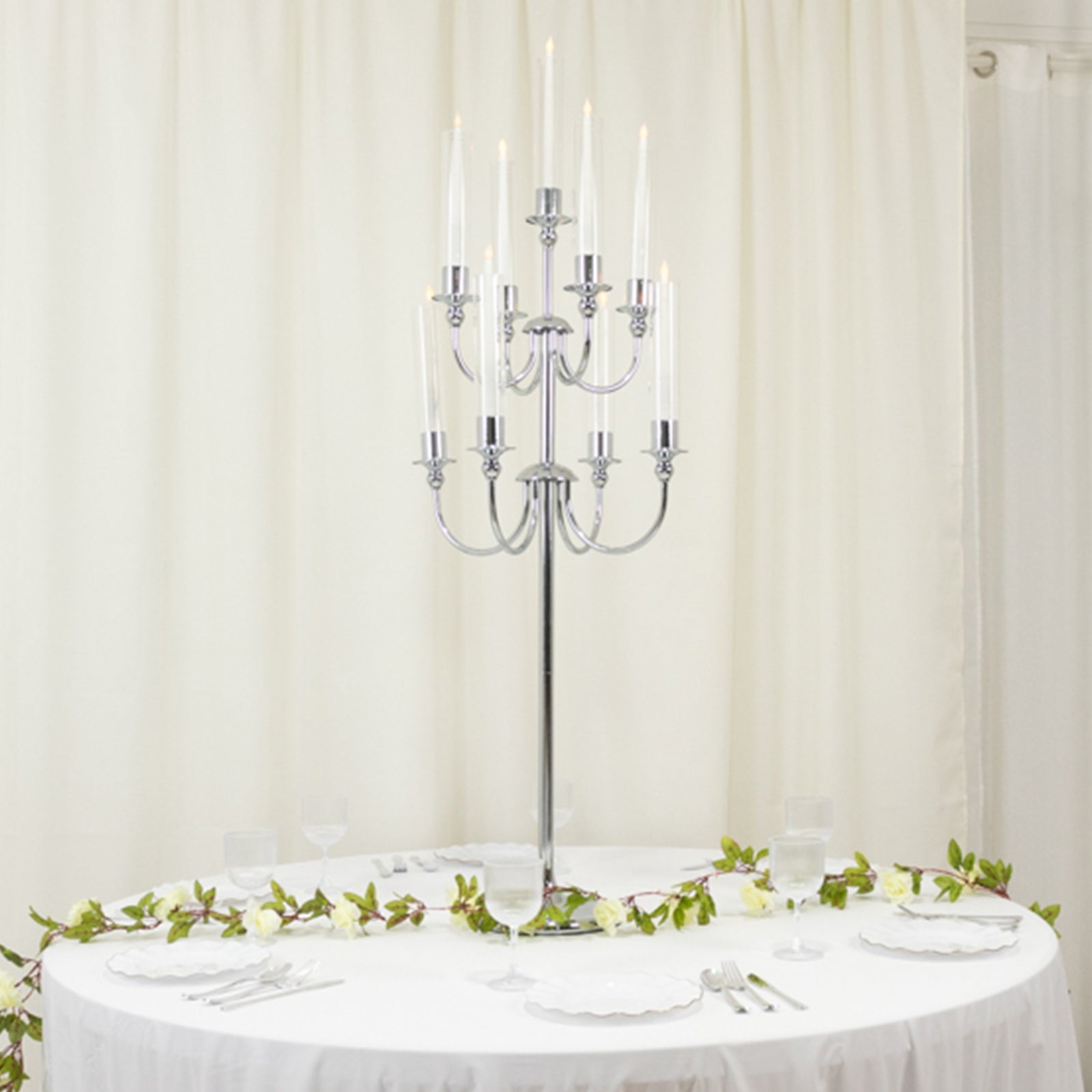 Metal Floor Candelabra Candle Holder, 9-Arm Vintage Taper Stand Silver Table Centerpiece for Weddings & Parties 46 Tall