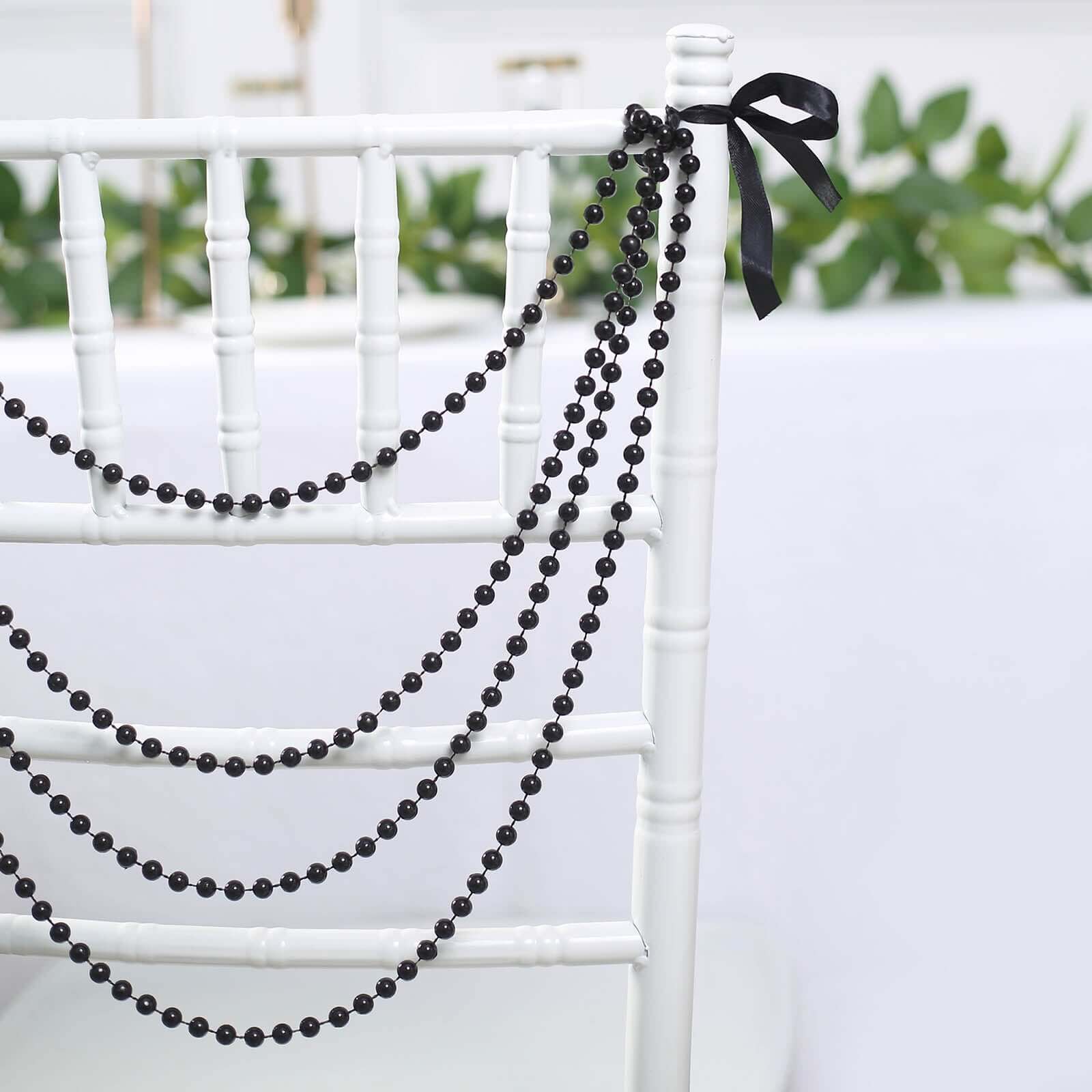 Faux Pearl Beaded 16 Chair Back Garland Sash Black Gatsby-Inspired Style - Pre-Tied Chic Wedding Decor for Chiavari Chairs