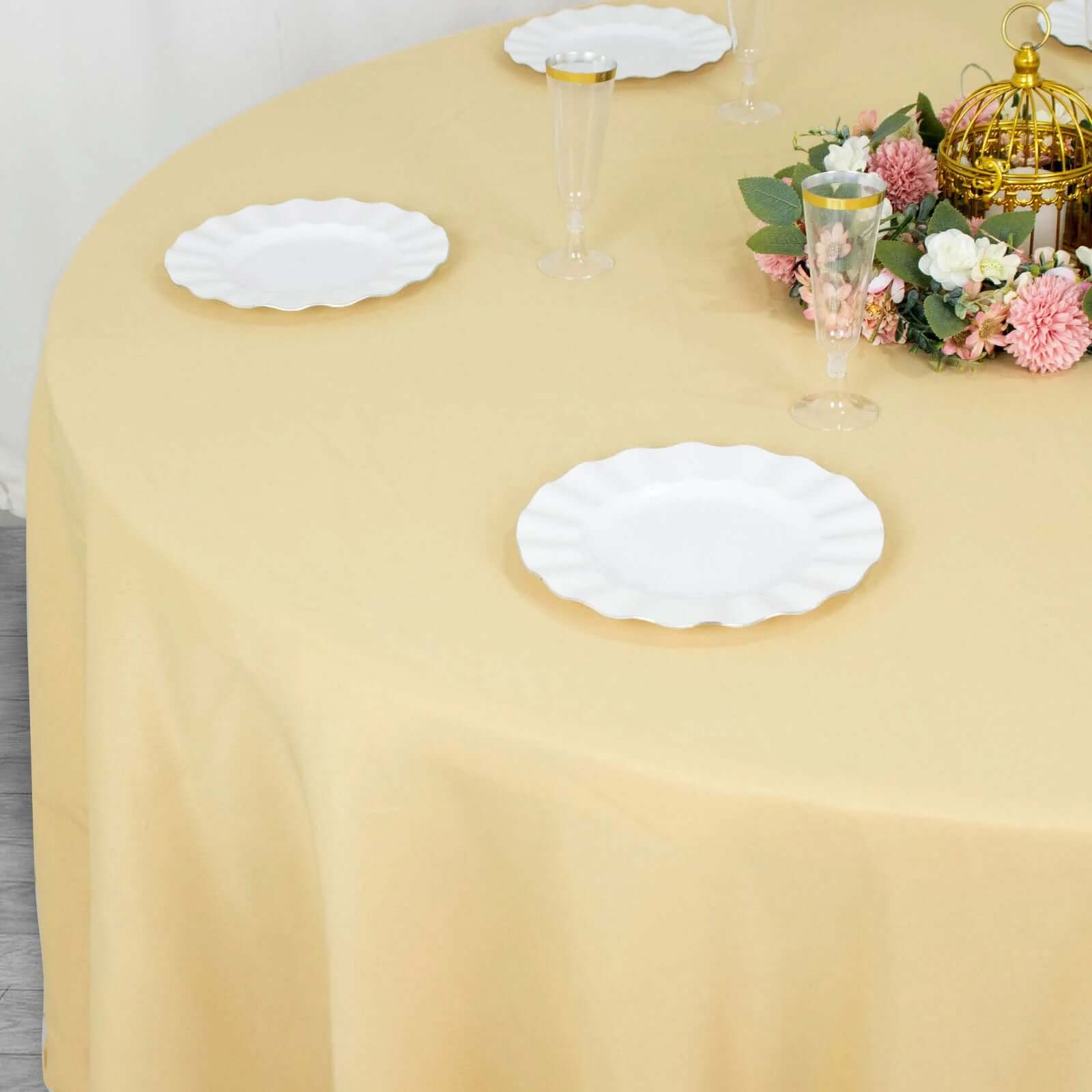 Premium Polyester 108 Round Tablecloth Champagne - Wrinkle-Resistant 220GSM Table Cover