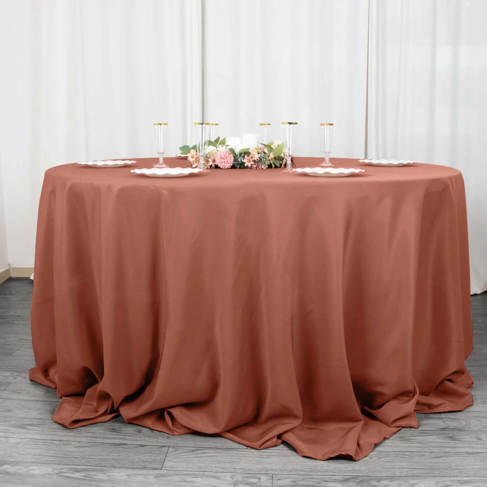 Premium Polyester 132 Round Tablecloth Terracotta (Rust) - Seamless 220GSM Wrinkle-Resistant Table Cover