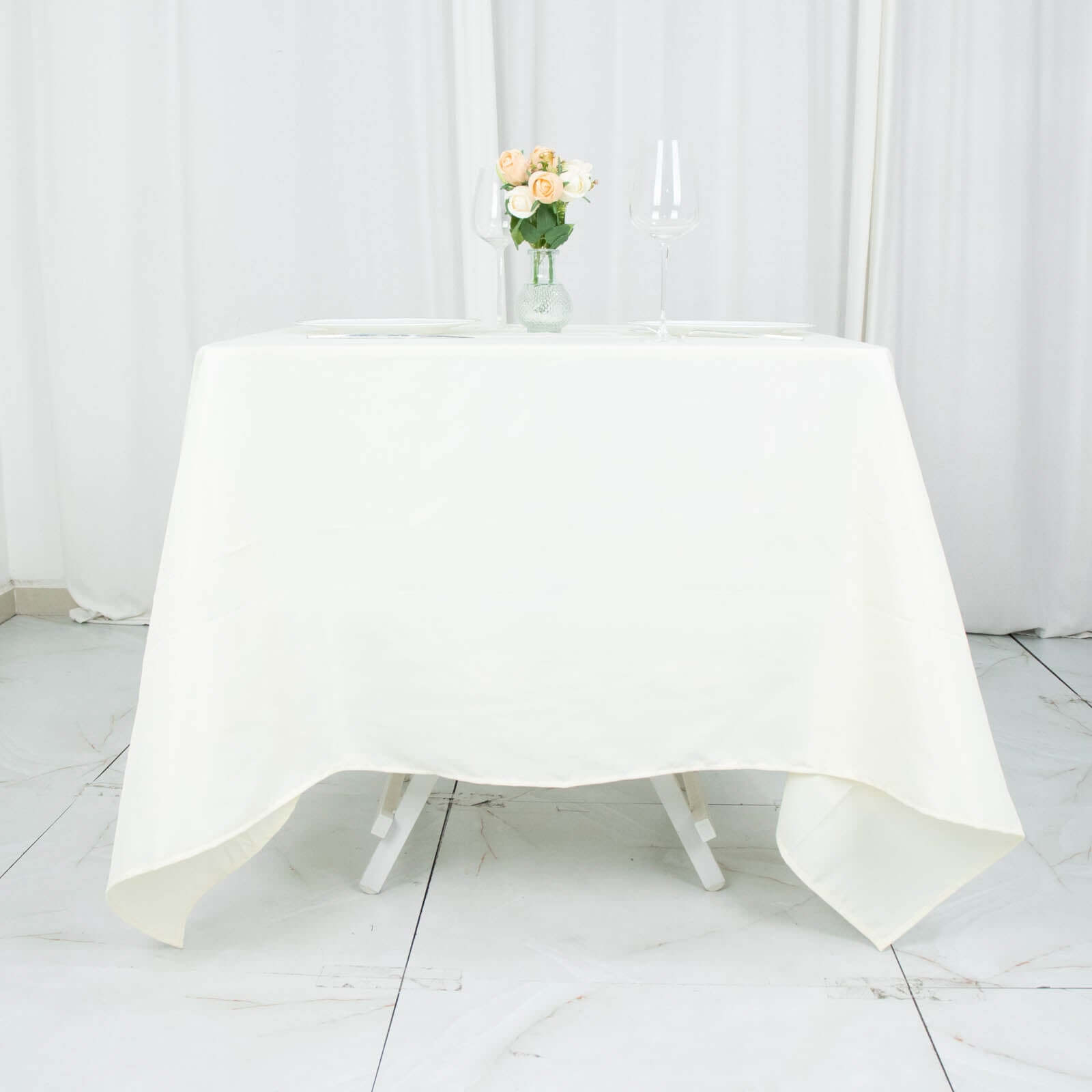 Premium Polyester Square Tablecloth 70x70 Ivory 220GSM Wrinkle-Resistant Table Cover