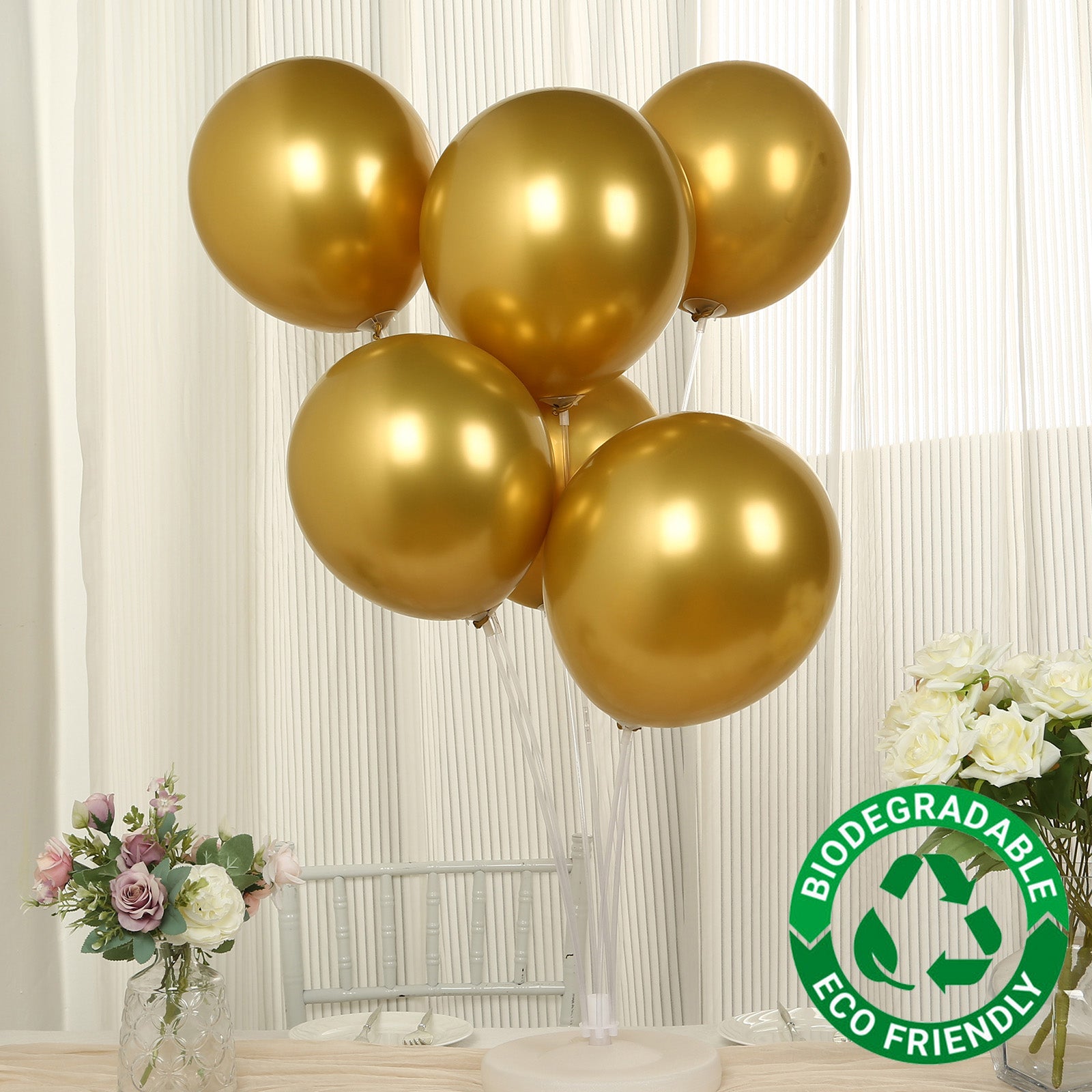 50 Pack Chrome Gold Biodegradable Latex Balloons 12, Thick Eco Friendly Metallic Party Balloons