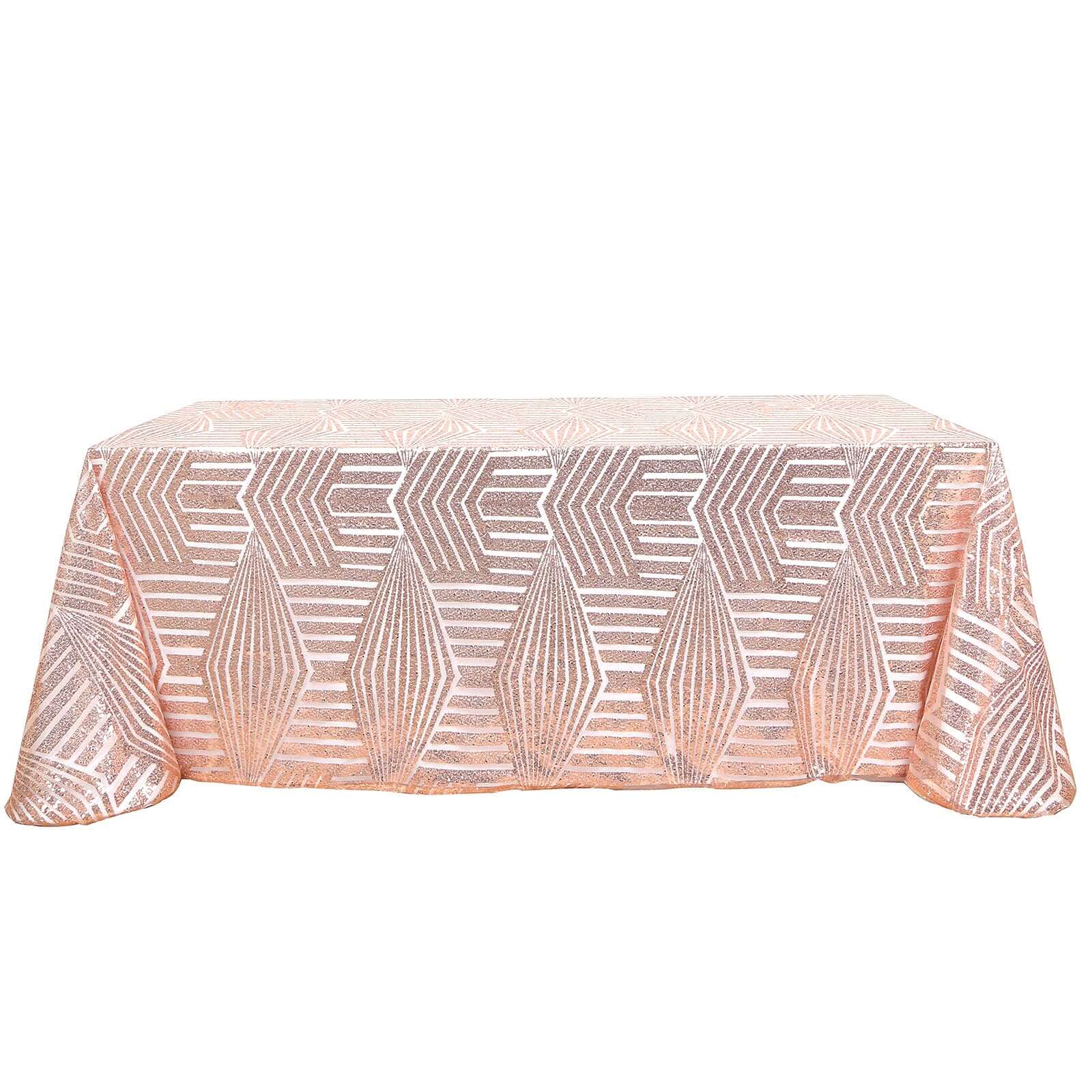 Sequin 90x132 Rectangle Tablecloth Rose Gold - Seamless Diamond Table Cover