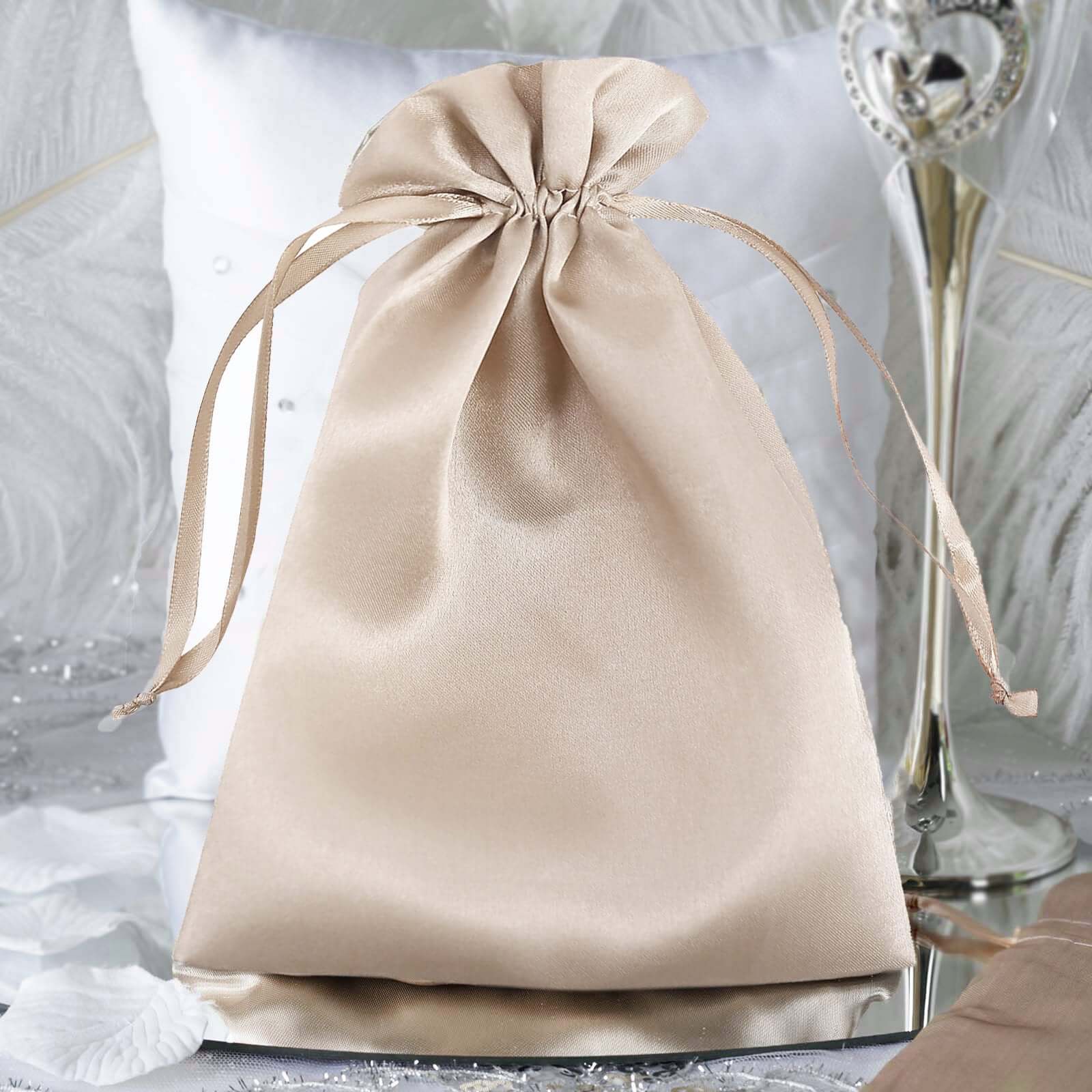 12 Pack 6x9 Beige Satin Drawstring Wedding Party Favor Gift Bags