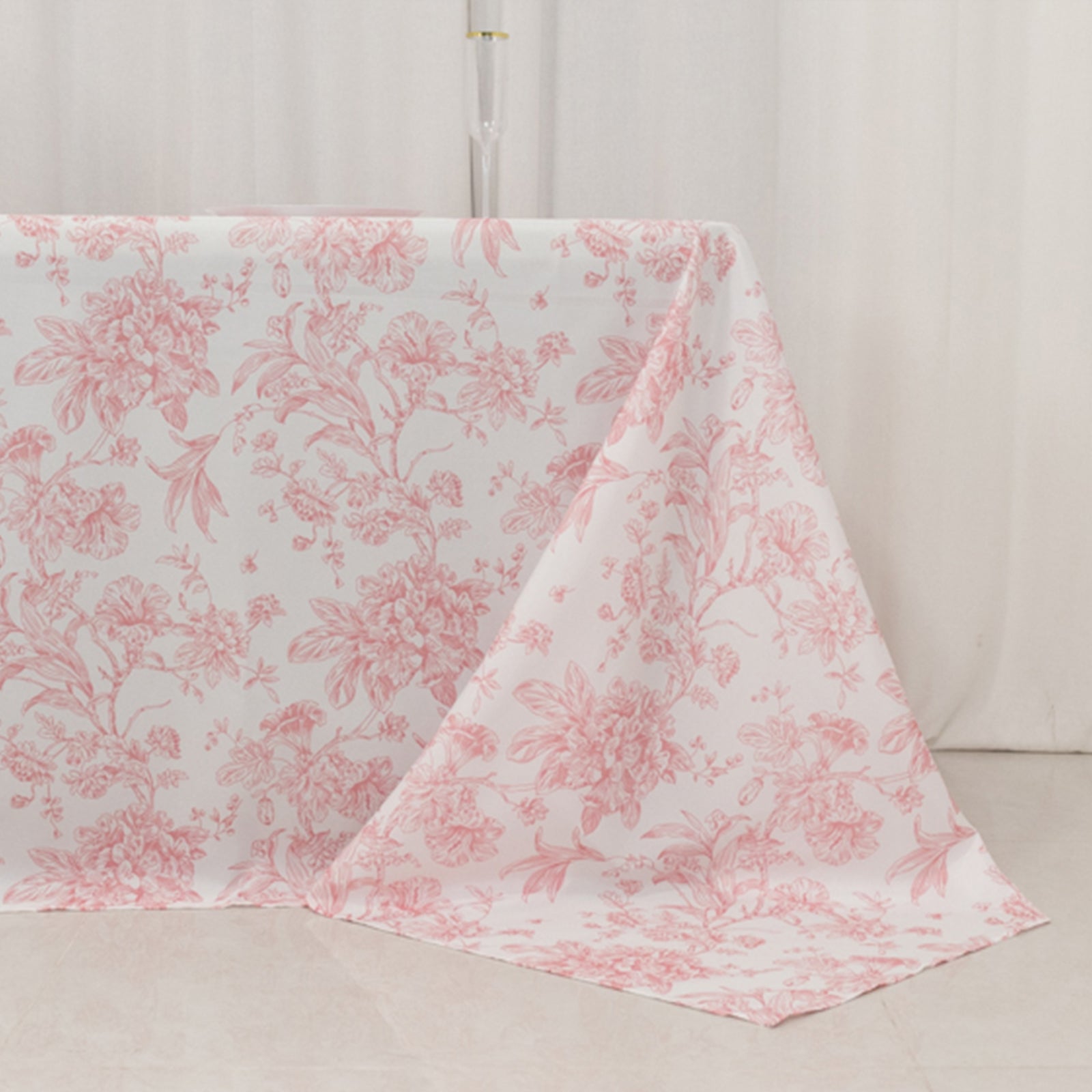 Polyester 90x156 Rectangle Tablecloth White - Seamless Pink French Toile Pattern for Grand Occasions