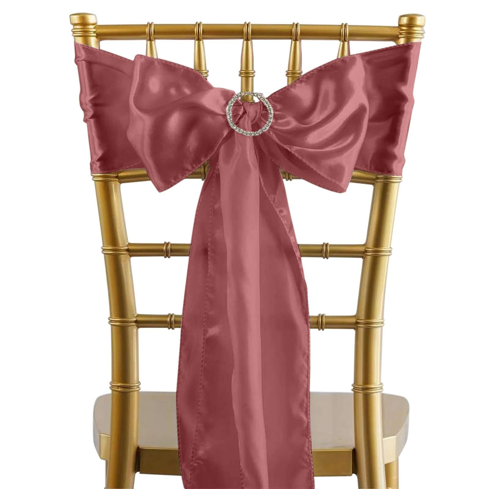 5 Pack Satin Chair Sashes Cinnamon Rose - Durable Chair Bows with Shiny Finish 6x106