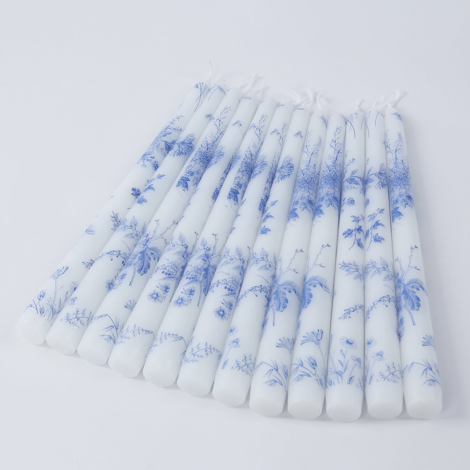 12 Pack 10 French Toile Wax Taper Candles White and Blue Unscented Candles