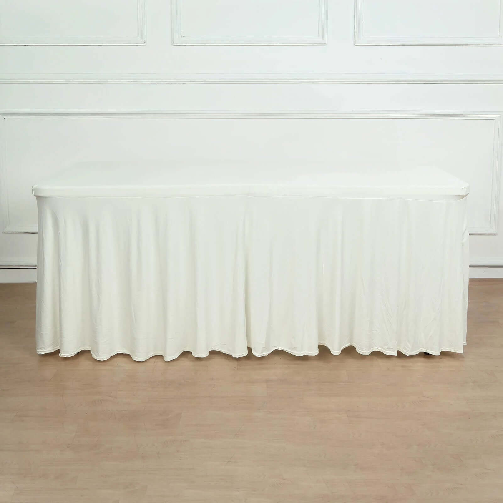 Spandex Rectangle 72x30 Table Skirt Ivory with Wavy Skirt-Like Effect Table Cover