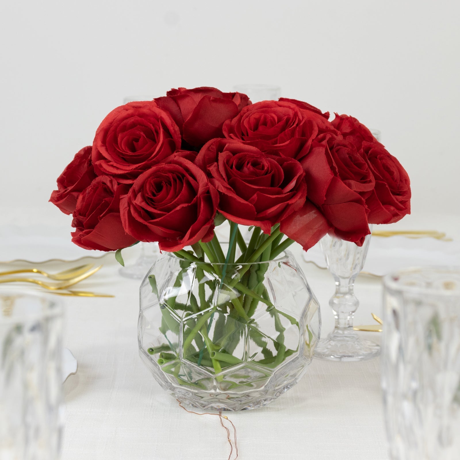 10 Pcs 12 Artificial Silk Roses - Red, Single Stem Rose for Flower Bouquet Arrangements