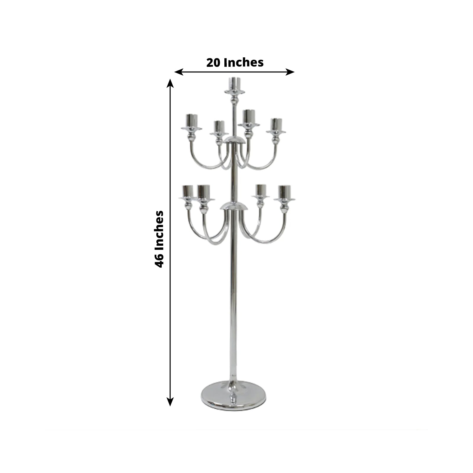 Metal Floor Candelabra Candle Holder, 9-Arm Vintage Taper Stand Silver Table Centerpiece for Weddings & Parties 46 Tall