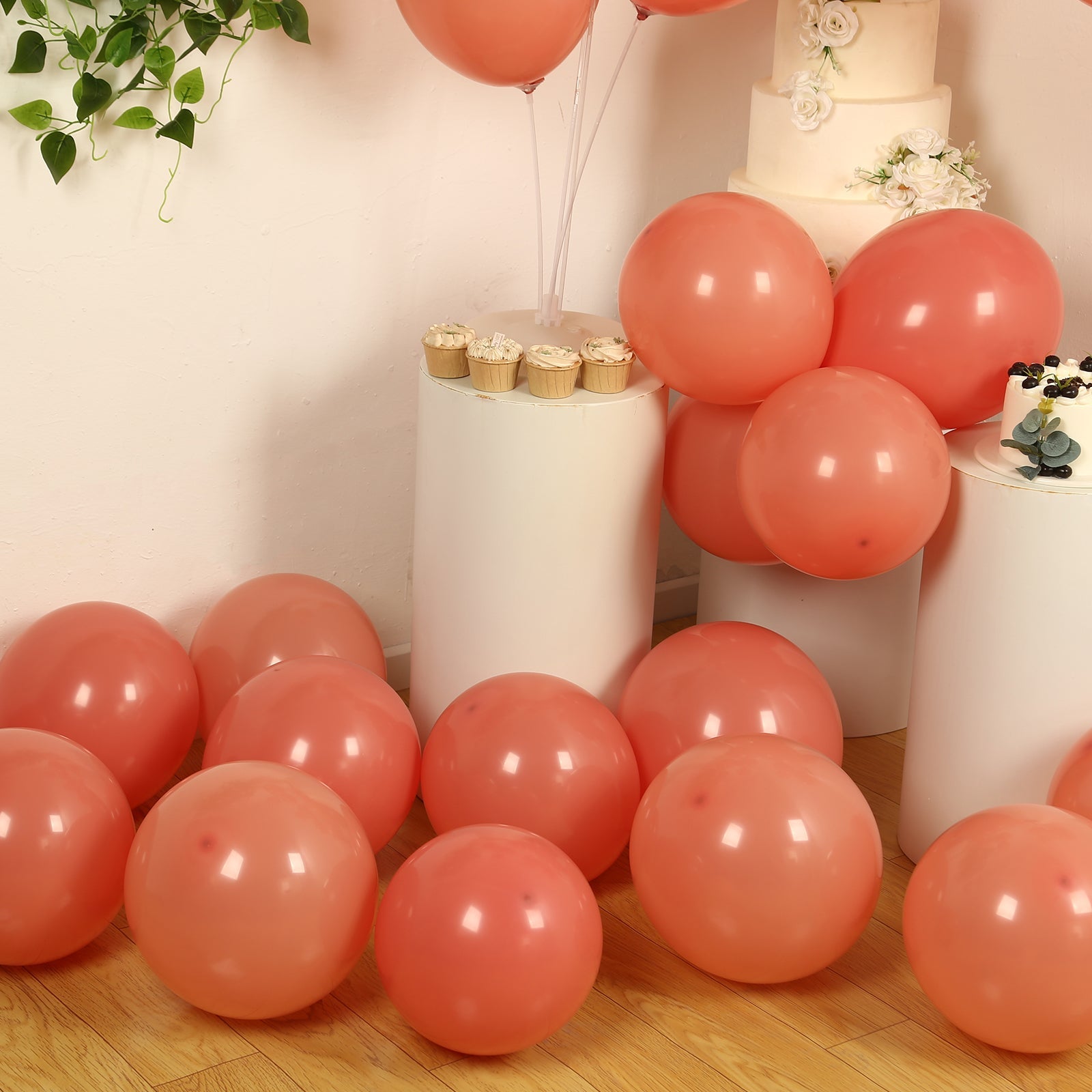 50 Pack Matte Pastel Dusty Rose Biodegradable Balloons 12, Round Eco-friendly Thick Latex Party Balloons