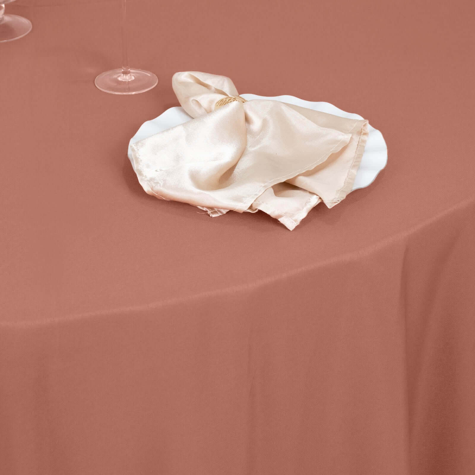 Premium Polyester 120 Round Tablecloth Terracotta (Rust) - Seamless 220GSM Wrinkle-Resistant Table Cover
