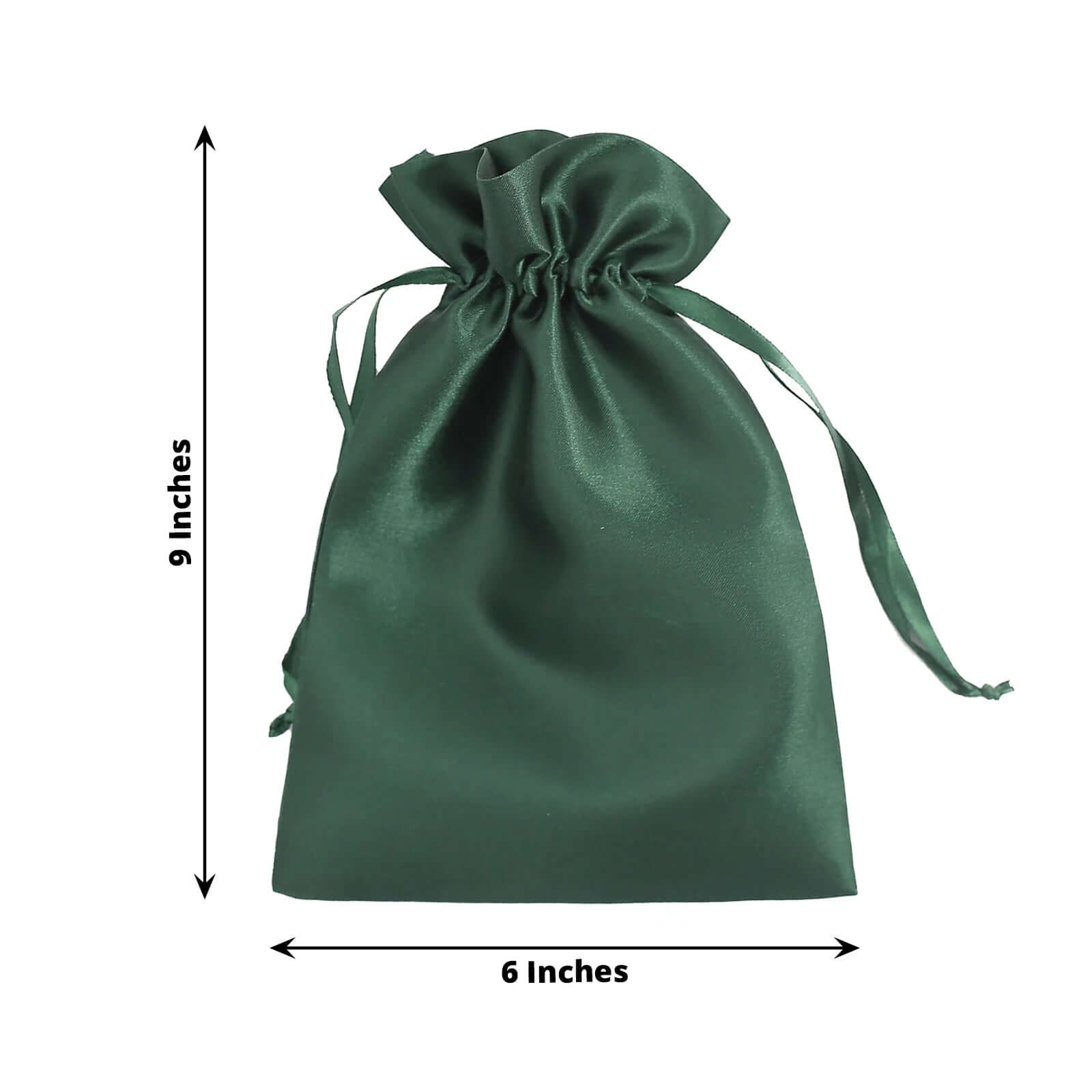 12 Pack 6x9 Hunter Emerald Green Satin Wedding Party Favor Bags, Drawstring Pouch Gift Bags