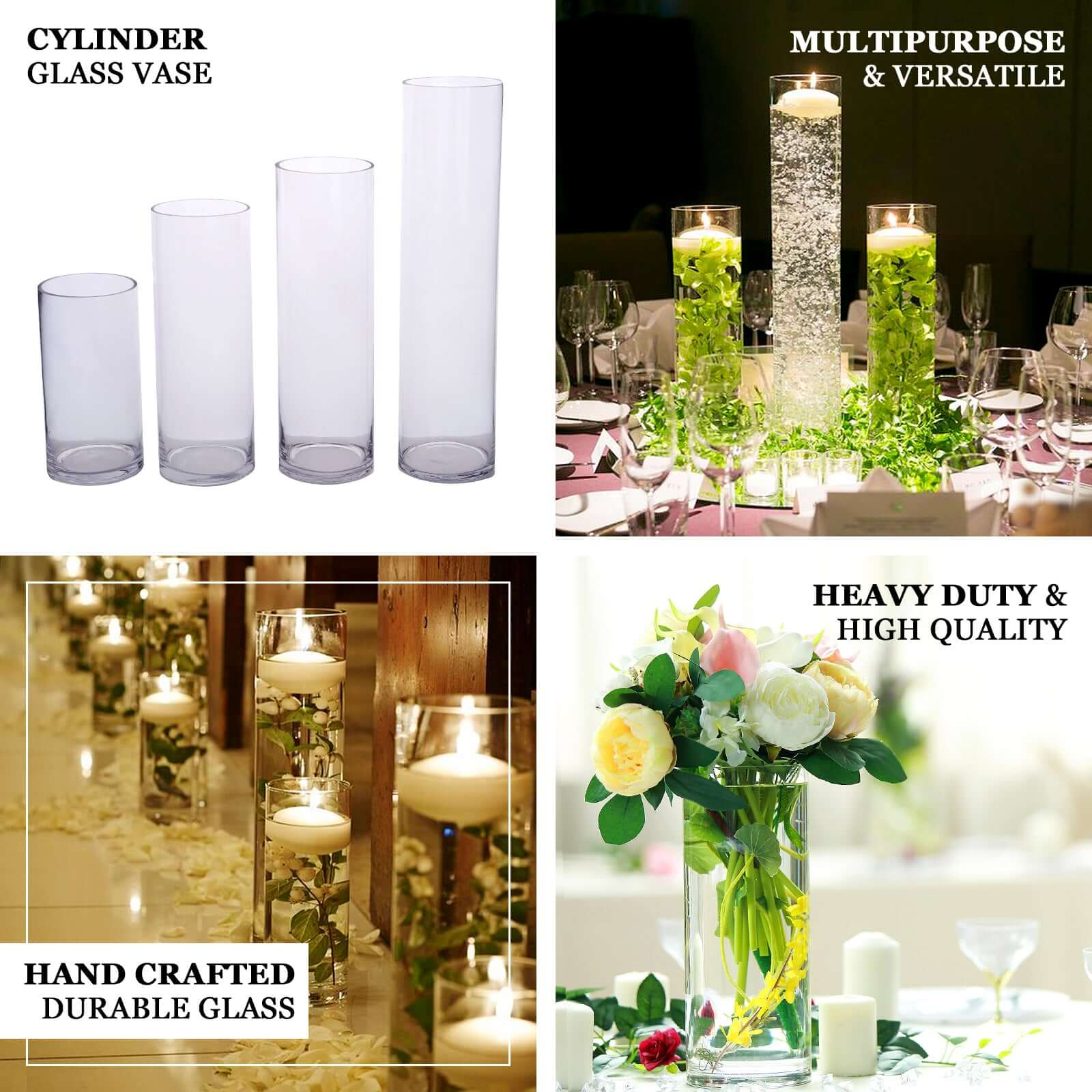 6-Pack Glass Flower Vases Cylinder Design Heavy Duty Clear - Stylish Centerpieces for Weddings 12