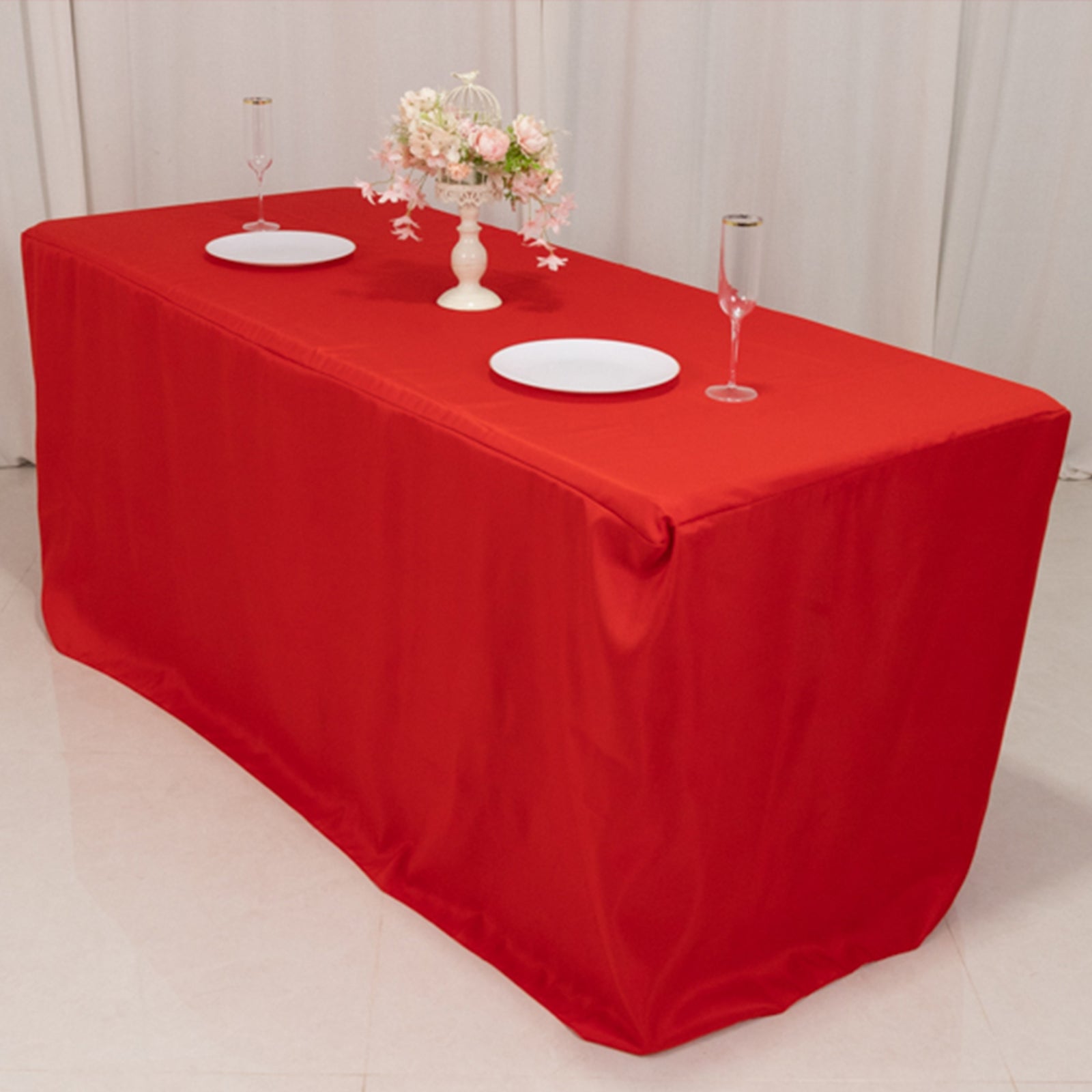 Fitted Polyester 72x30 Rectangle Tablecloth Red with Open Back Design - Easy to Maintain and Wrinkle-Resistant Table Cover