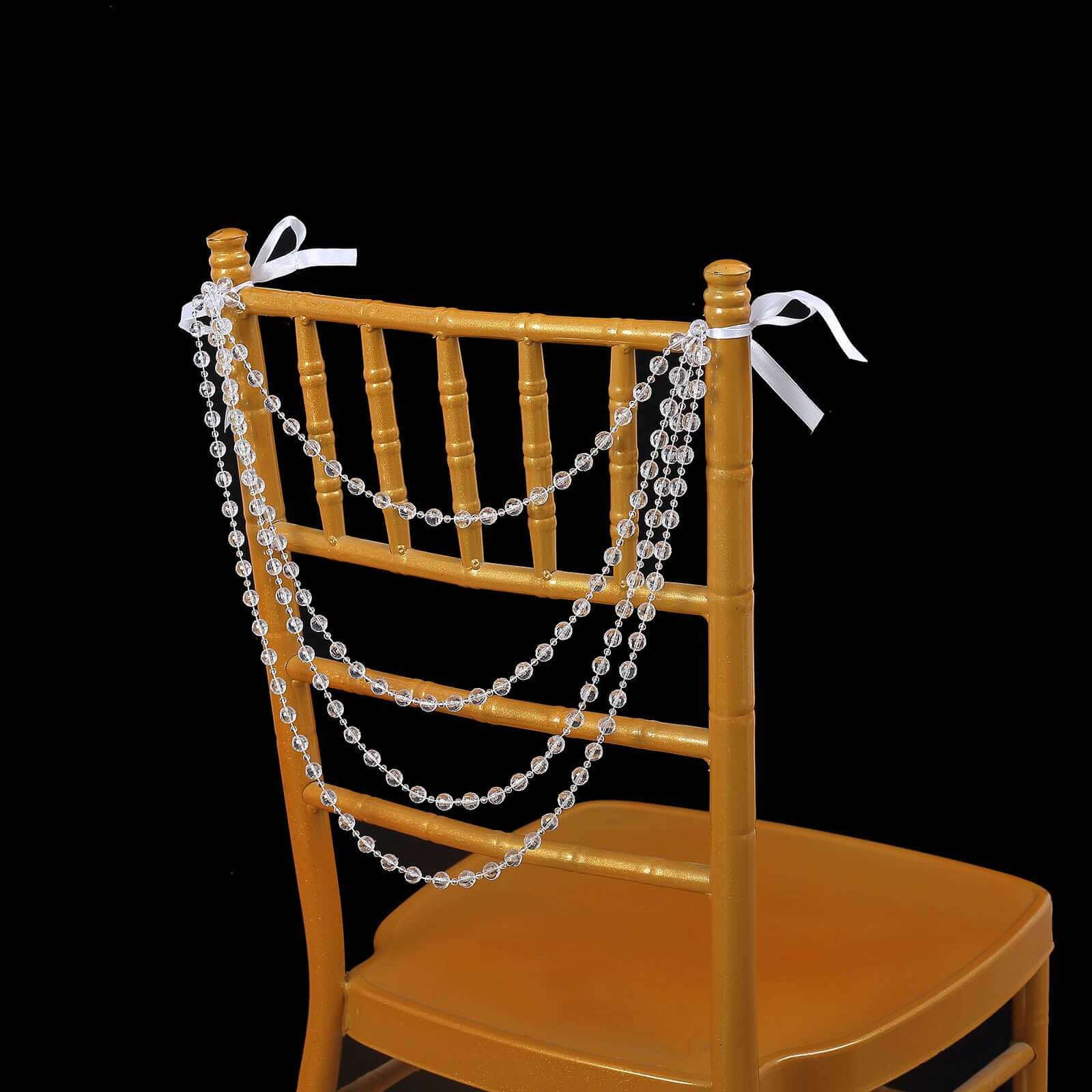 Faux Pearl Beaded 16 Chair Back Garland Sash Clear Gatsby-Inspired Style - Pre-Tied Chic Wedding Decor for Chiavari Chairs