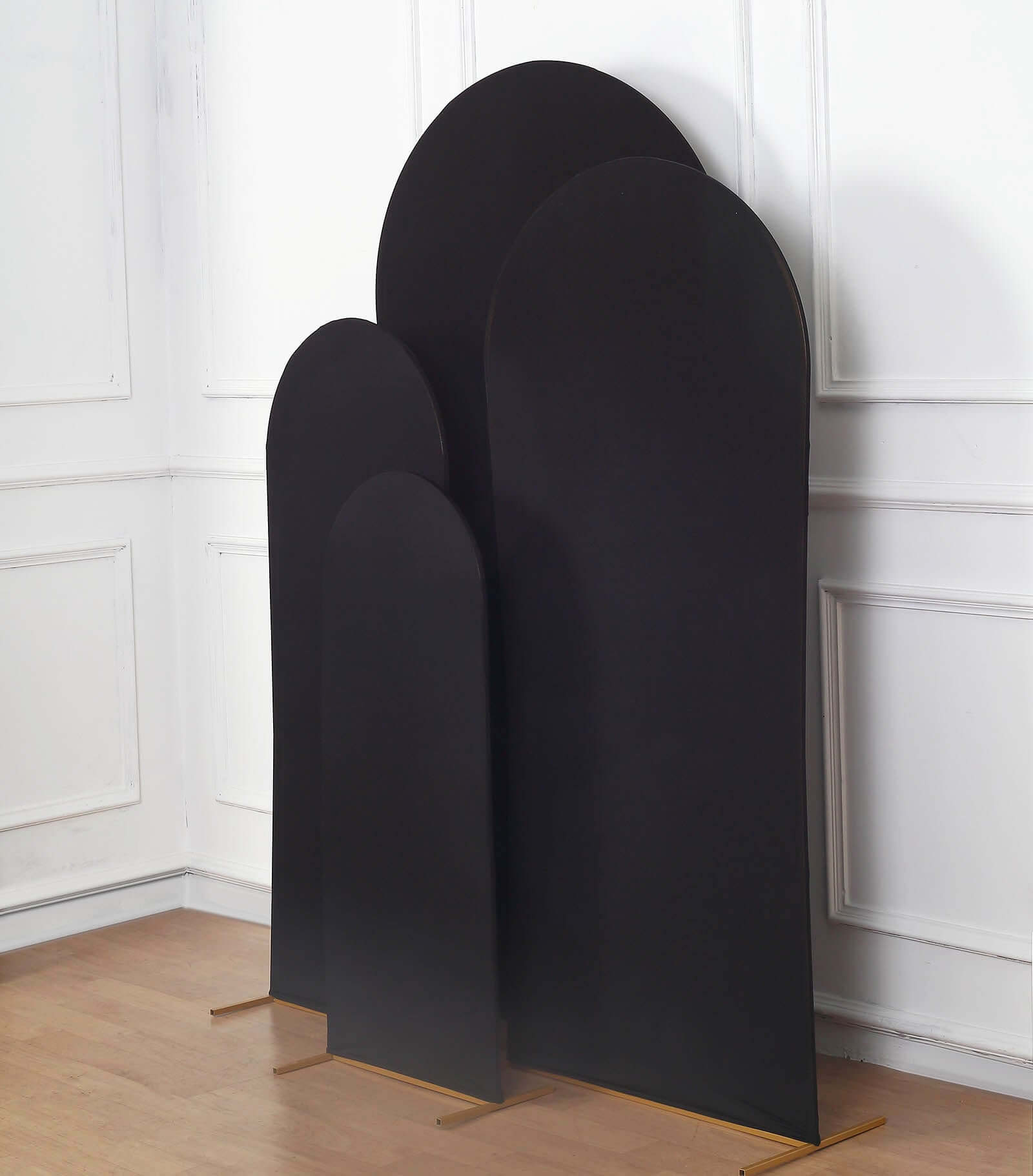 Set of 4 Matte Black Spandex Fitted Wedding Arch Covers For Round Top Chiara Backdrop Stands - 4ft,5ft,6ft,7ft