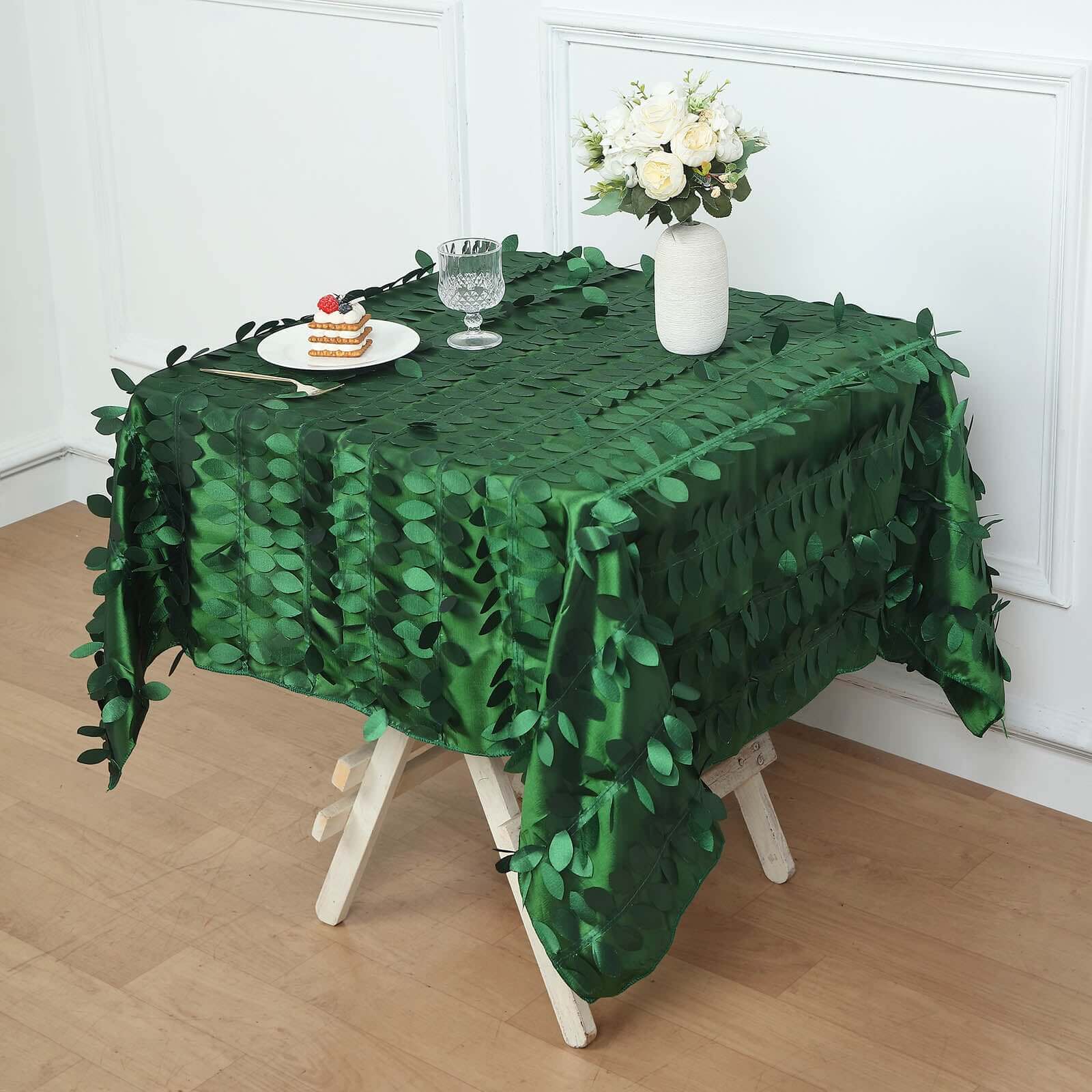 Taffeta 54x54 Square Tablecloth Green 3D Leaf Petal Table Cover