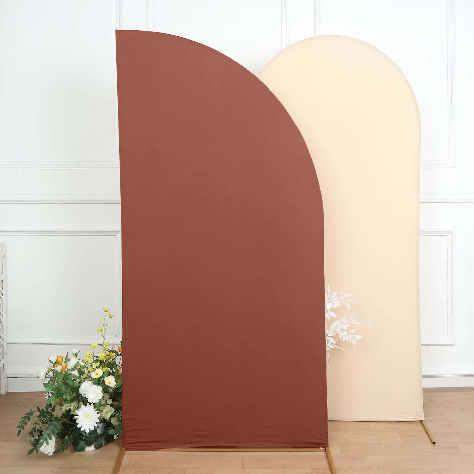 7ft Matte Terracotta (Rust) Spandex Half Moon Chiara Backdrop Stand Cover, Custom Fitted Wedding Arch Cover