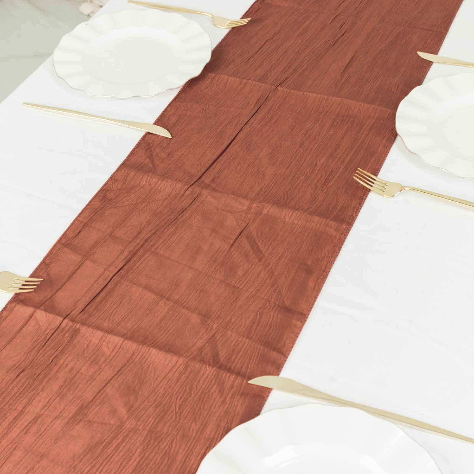 Taffeta 12x108 Table Runner Terracotta (Rust) - Accordion Crinkle Design