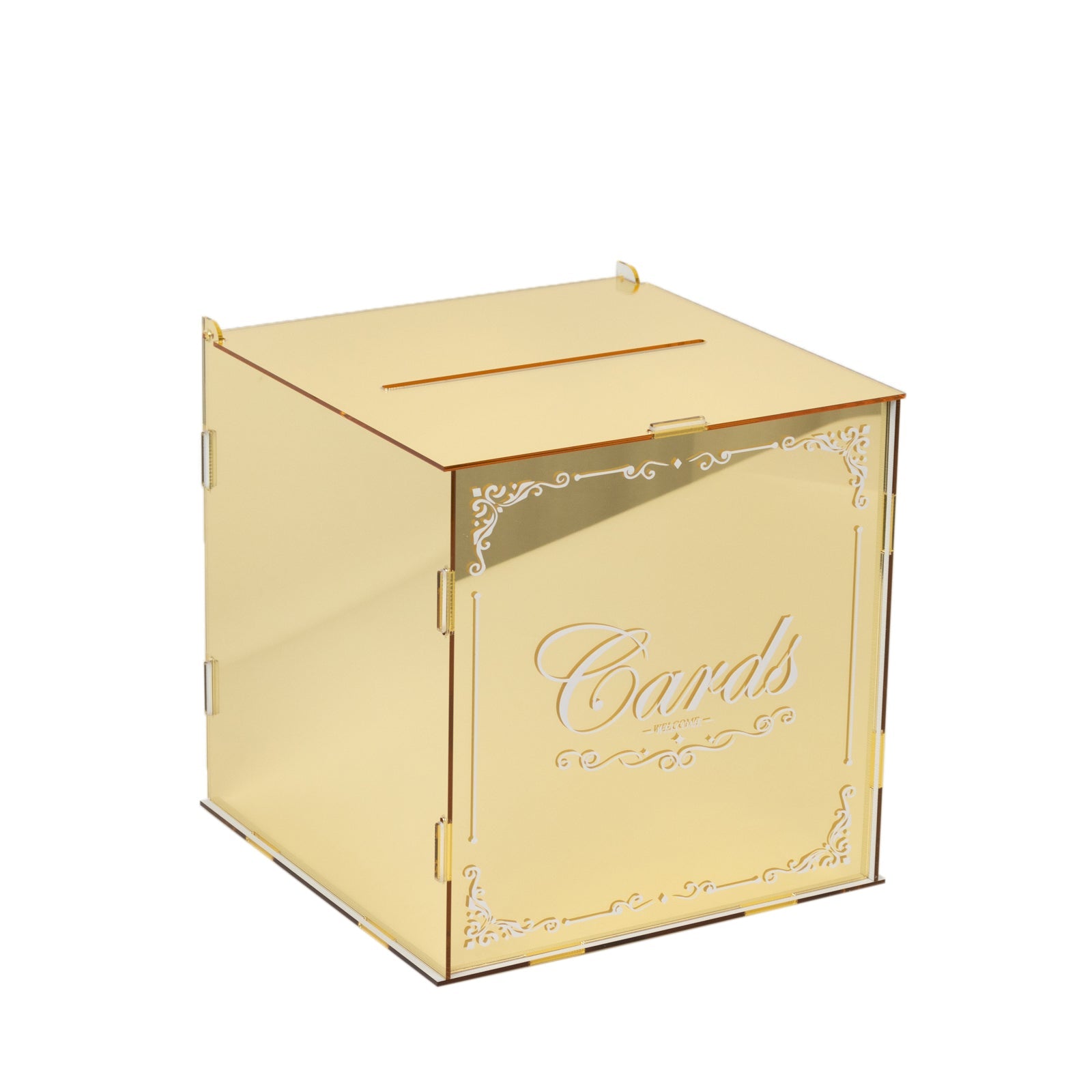 10 Gold Mirror Acrylic Wedding Card Box with Slot - Wishing Well Money Box for Reception, Graduation, and Events