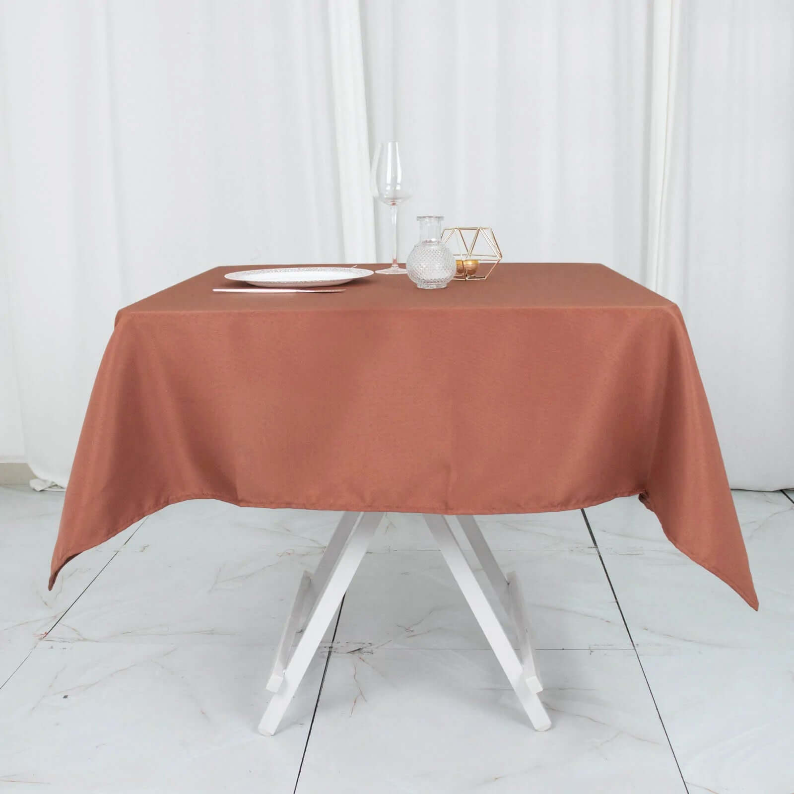 Premium Polyester 54x54 Square Tablecloth Terracotta (Rust) - Stain and Wrinkle-Resistant 220GSM Table Cover
