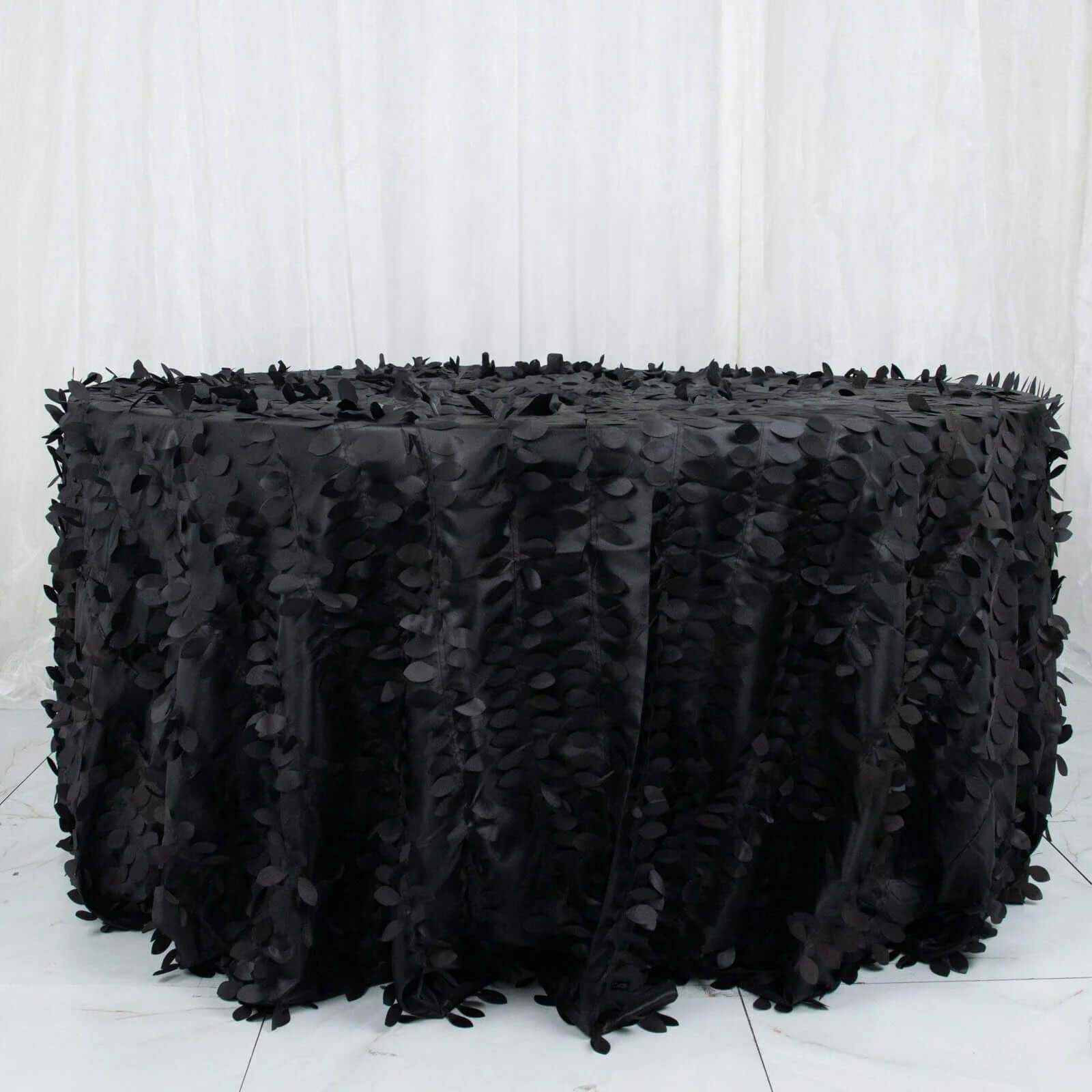 Taffeta 132 Round Tablecloth Black 3D | 3D Leaf Petal Design Seamless Table Cover