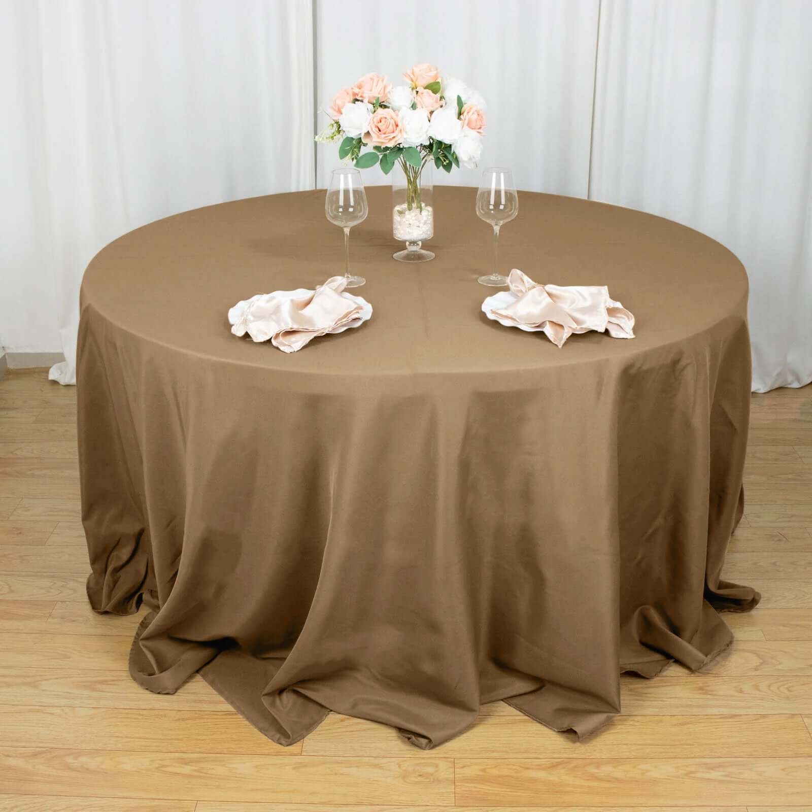 Polyester 132 Round Tablecloth Taupe - Seamless Chic Table Cover