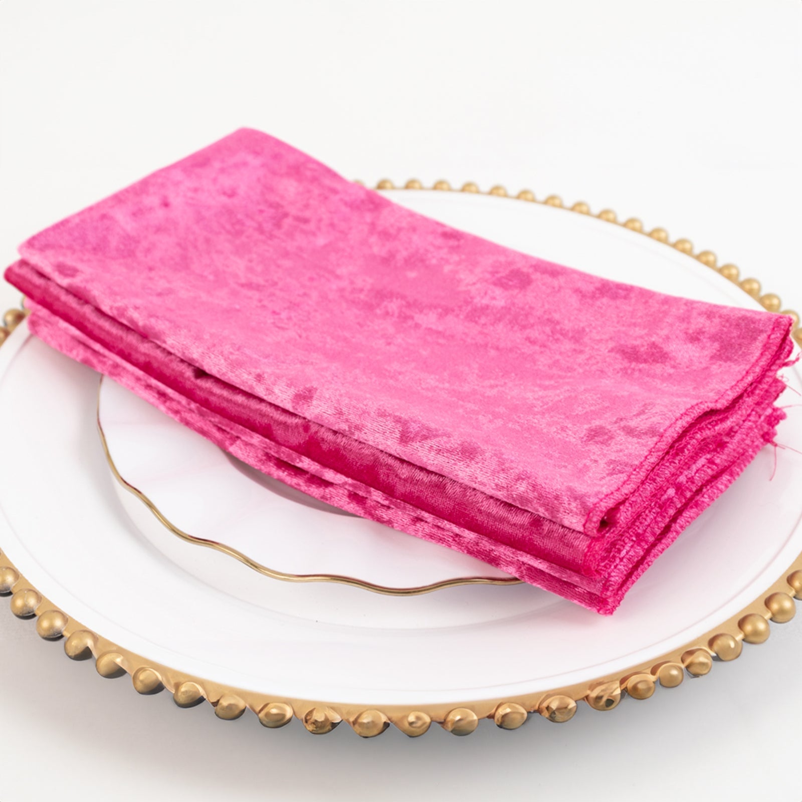 5 Pack Premium Crushed Velvet 20x20 Napkins Fuchsia - Rich & Textured Finish Dinner Napkins