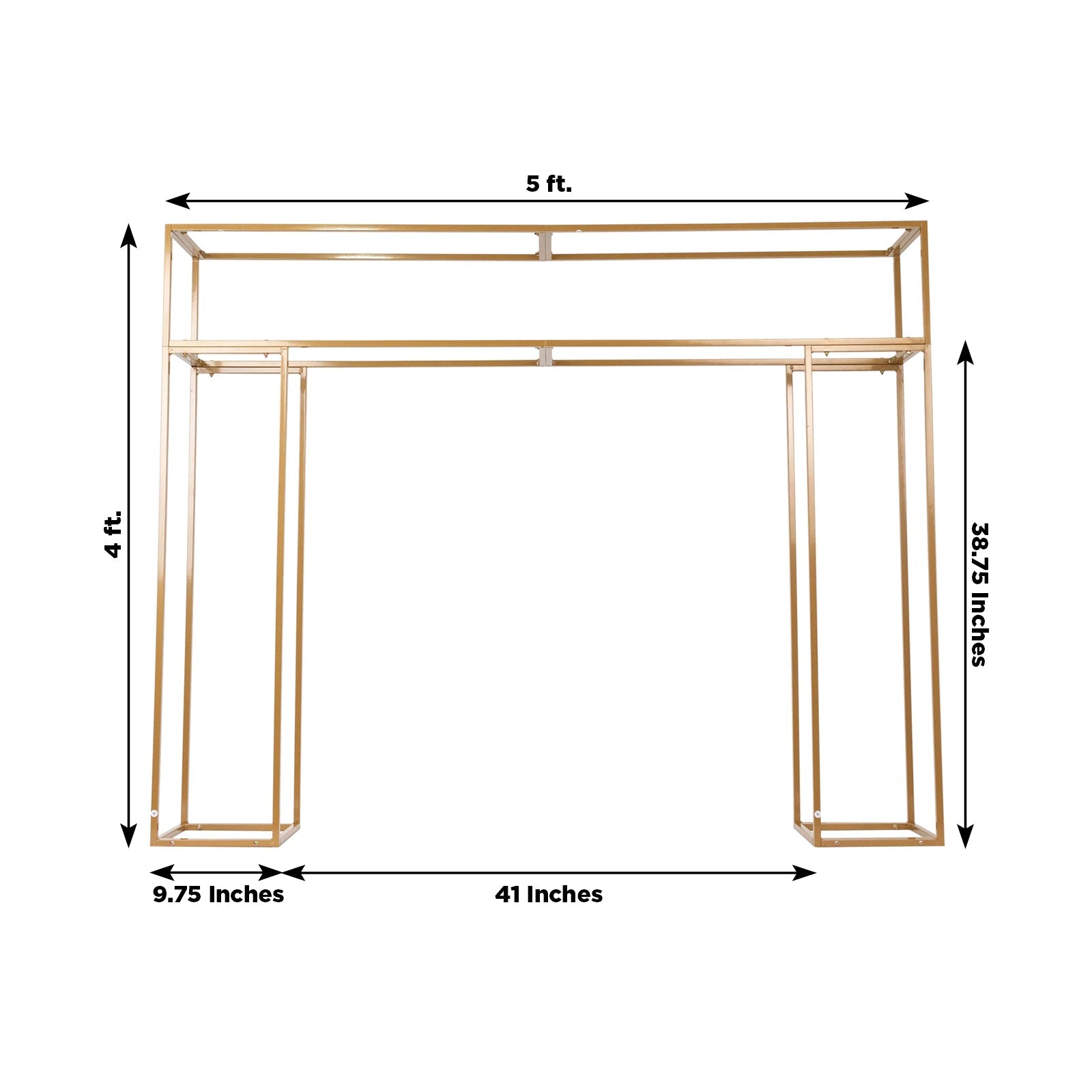 Wedding Arch Rectangular 3D Design Metal Gold - Backdrop Frame Stand for Events 5ftx4ft