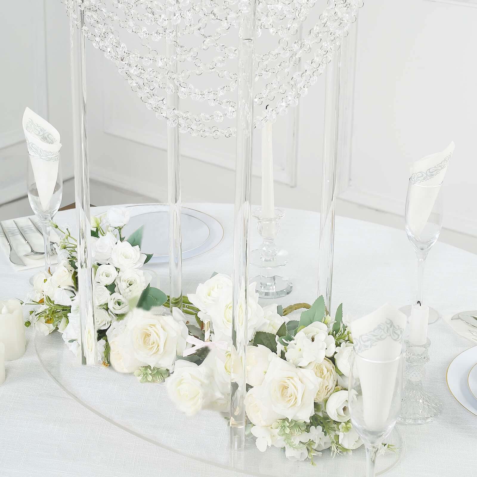 Acrylic Wedding Bouquet Pillar Centerpiece Crystal Chandelier Design - Large Flower Arrangement Table Stand 32