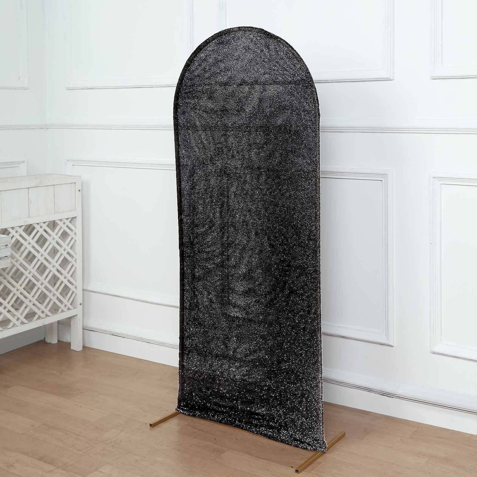 5ft Black Shimmer Tinsel Spandex Chiara Backdrop Stand Cover For Fitted Round Top Wedding Arch