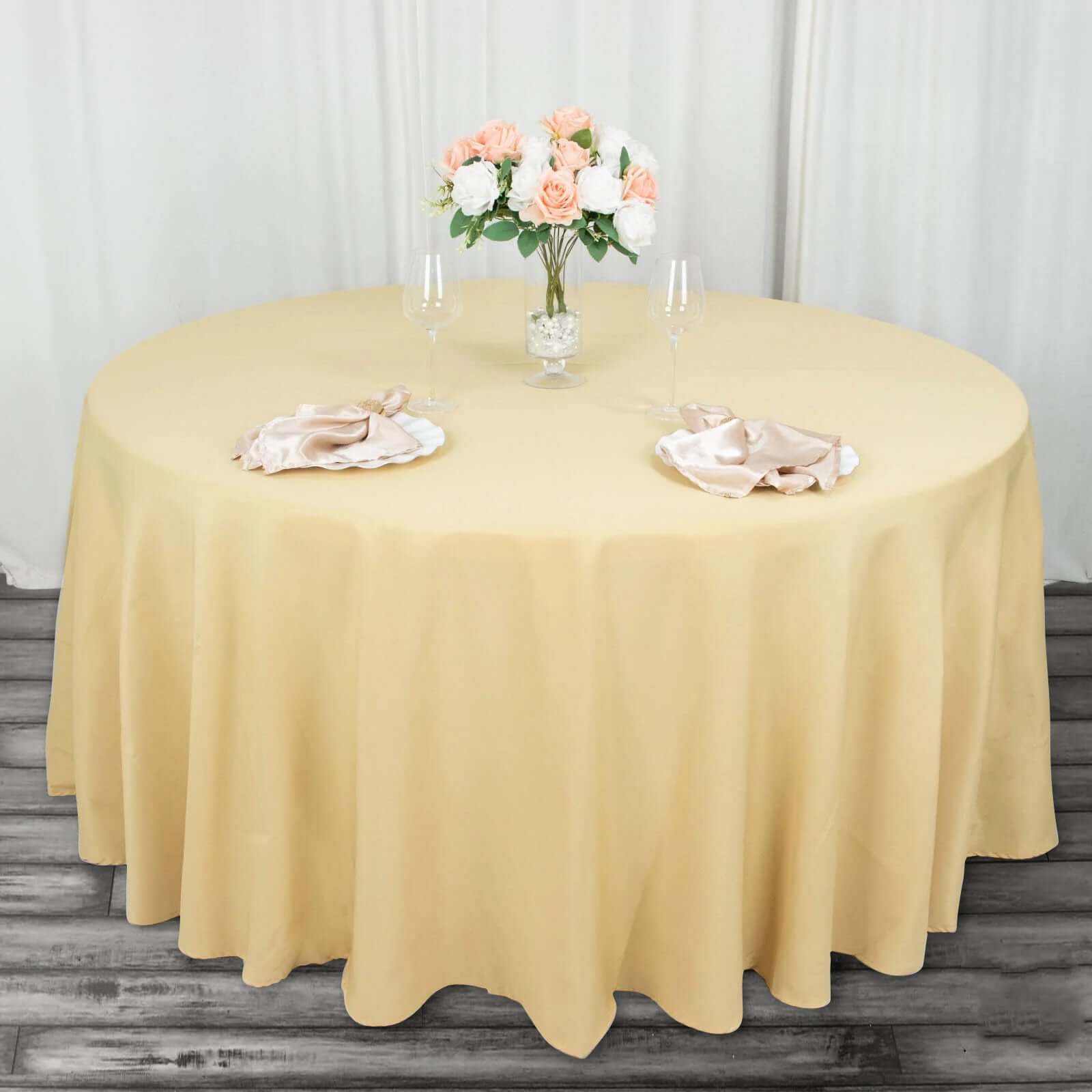 Premium Polyester 120 Round Tablecloth Champagne - Seamless 220GSM Wrinkle-Resistant Table Cover