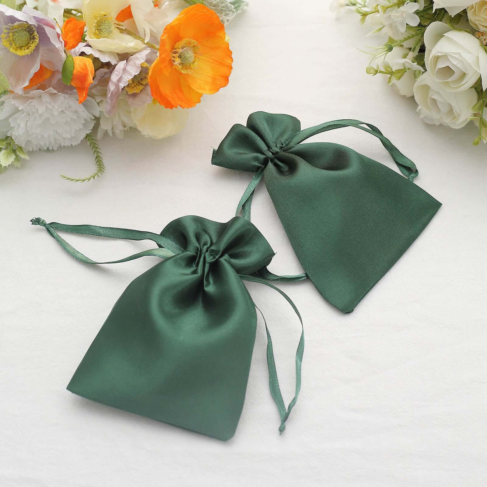 12 Pack 4x6 Hunter Emerald Green Satin Wedding Party Favor Bags, Drawstring Pouch Gift Bags