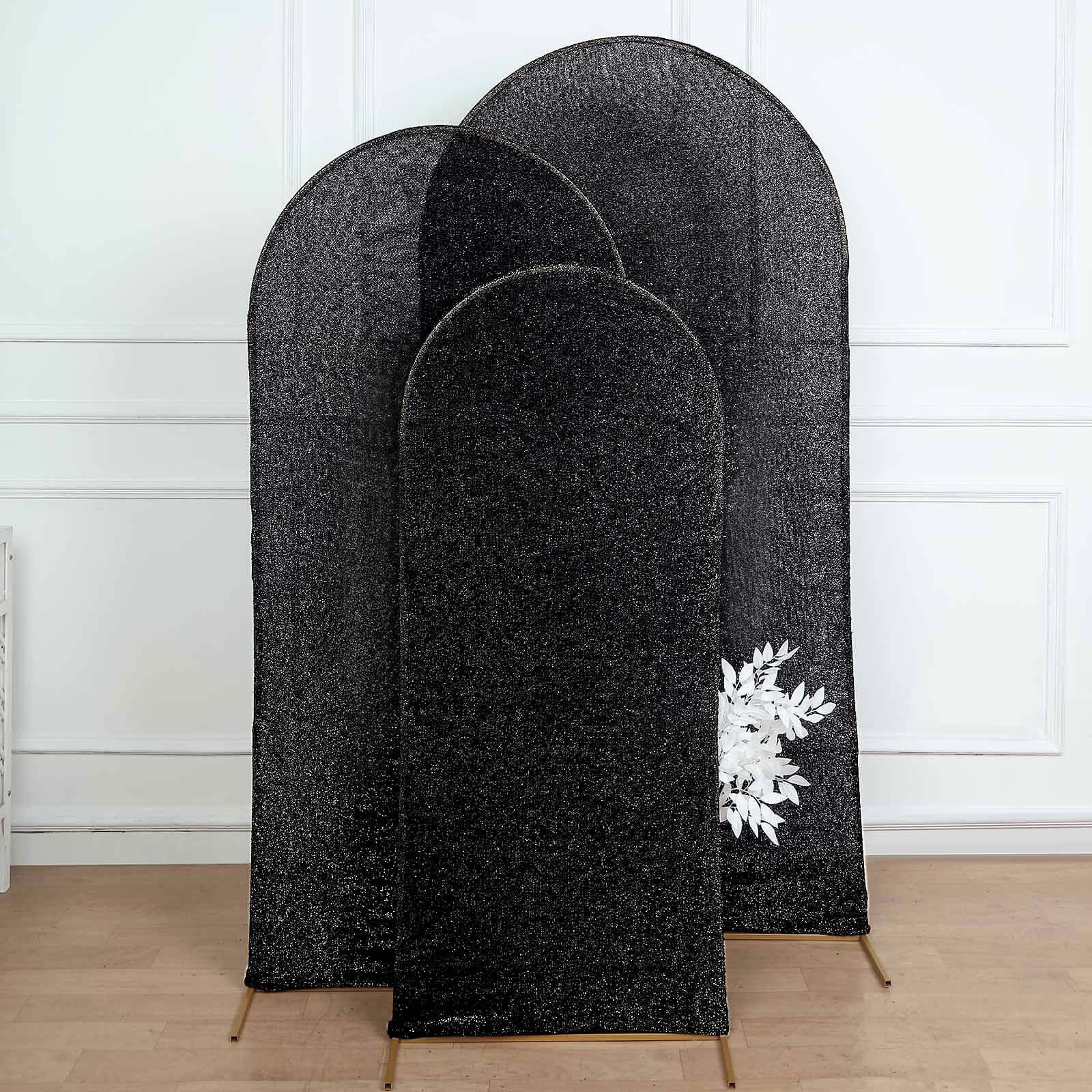 5ft Black Shimmer Tinsel Spandex Chiara Backdrop Stand Cover For Fitted Round Top Wedding Arch