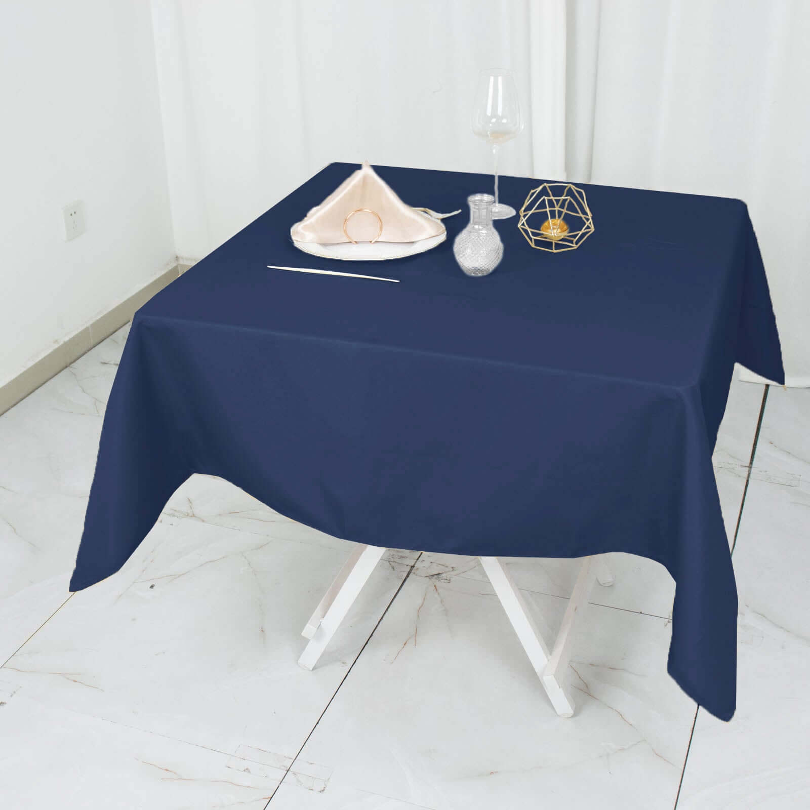 Premium Polyester 54x54 Square Tablecloth Navy Blue - Stain and Wrinkle-Resistant 220GSM Table Cover