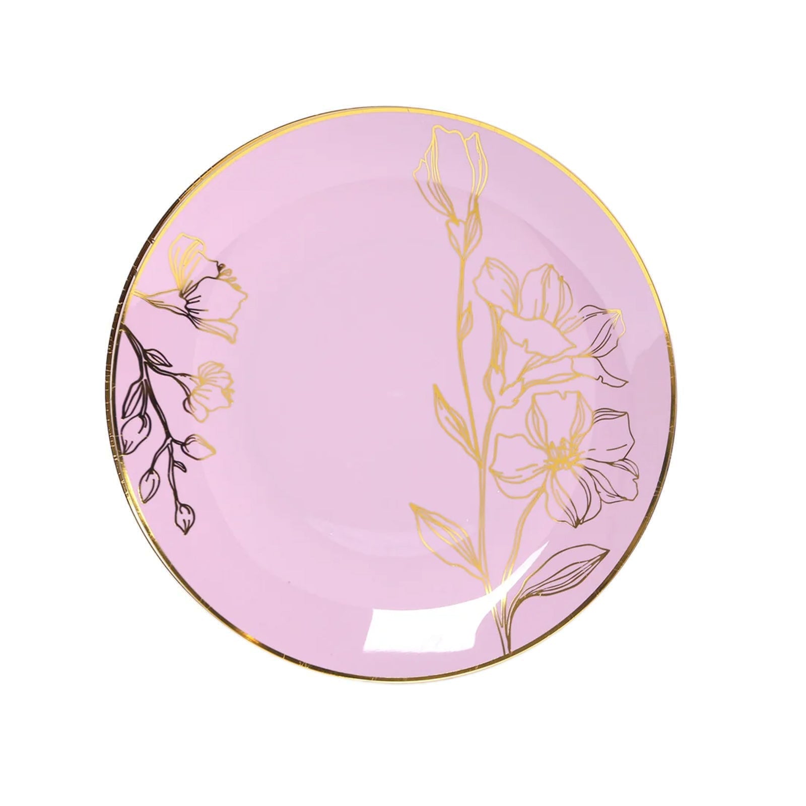 Set of 20 Plastic Round Dinner and Dessert Plates in Lavender Lilac with Metallic Gold Floral Design - Stylish Disposable Dinnerware 8, 10