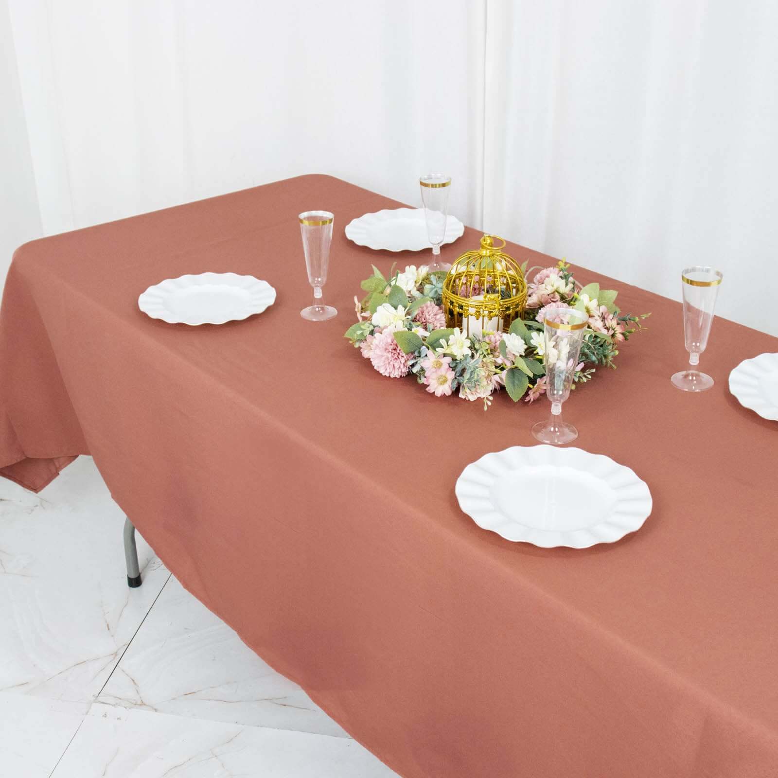 Premium Polyester 60x102 Rectangle Tablecloth Terracotta (Rust) - Durable 220GSM Wrinkle-Resistant Table Cover