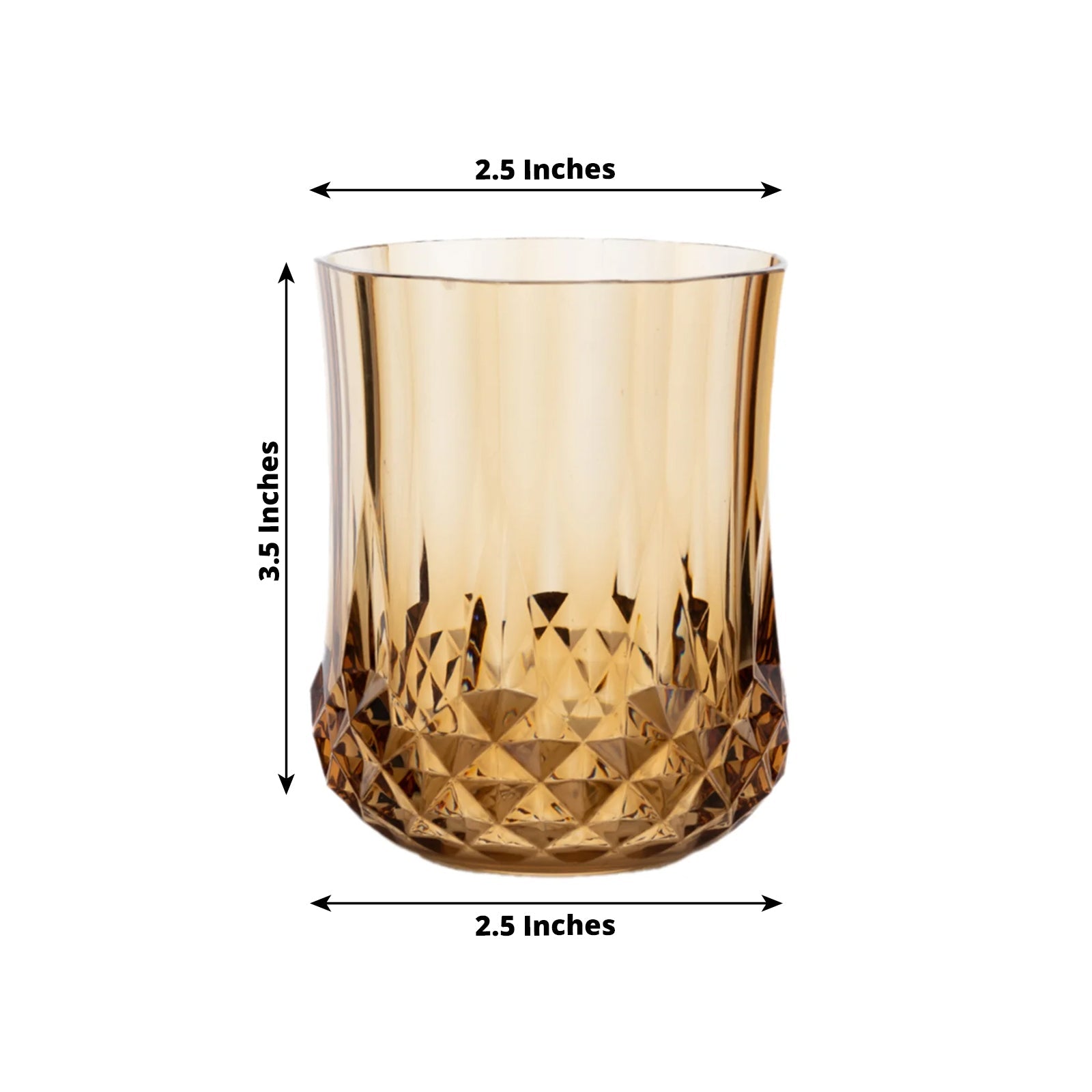 6-Pack Plastic Whiskey Cups Amber Gold Crystal Cut Style - Reusable Stemless Wine Glasses 8oz