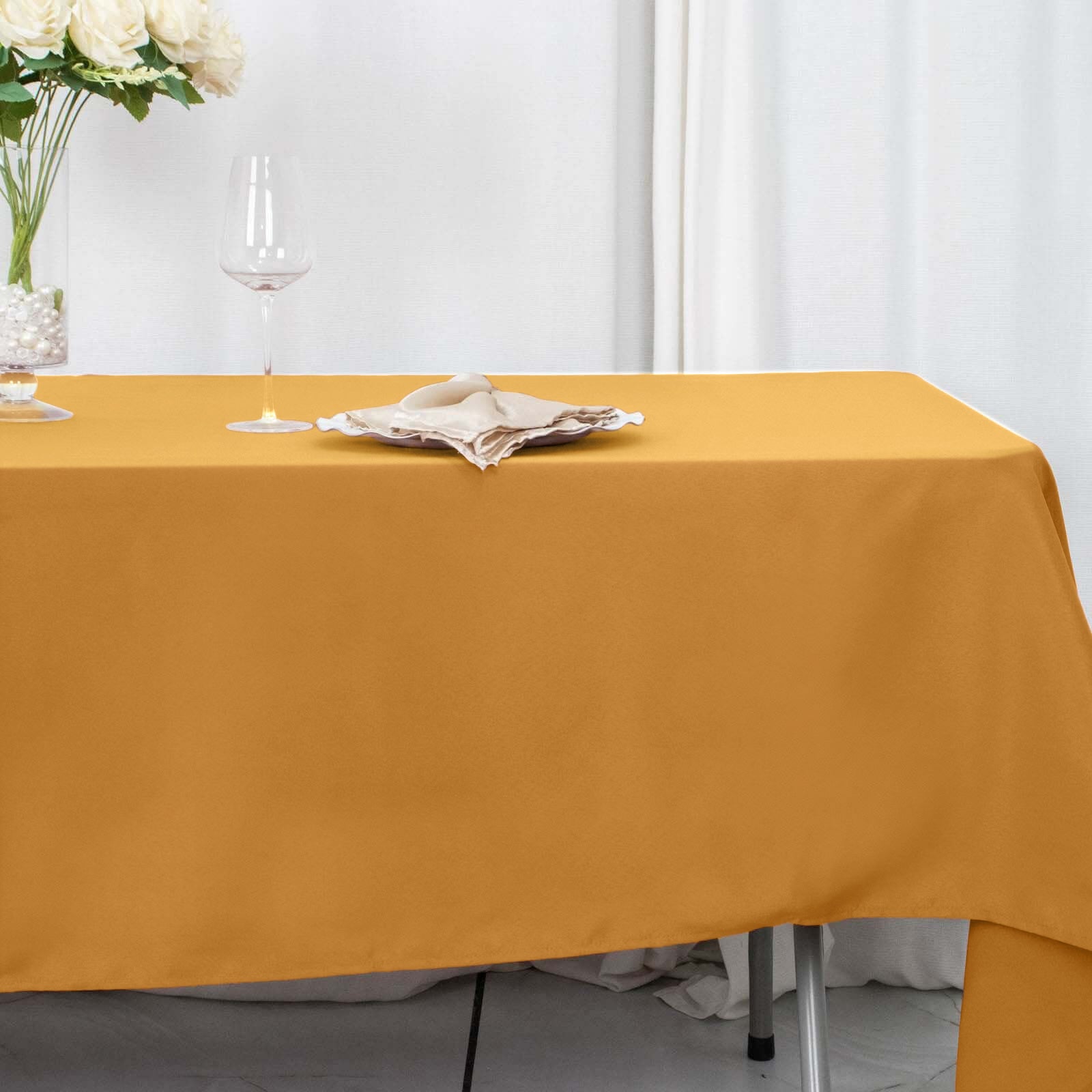 Premium Polyester 60x102 Rectangle Tablecloth Gold - Durable 220GSM Wrinkle-Resistant Table Cover