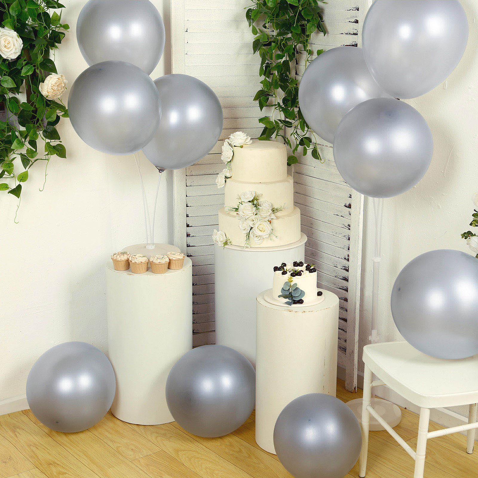 10 Pack Chrome Silver Biodegradable Latex Balloons 18, Thick Eco Friendly Metallic Party Balloons