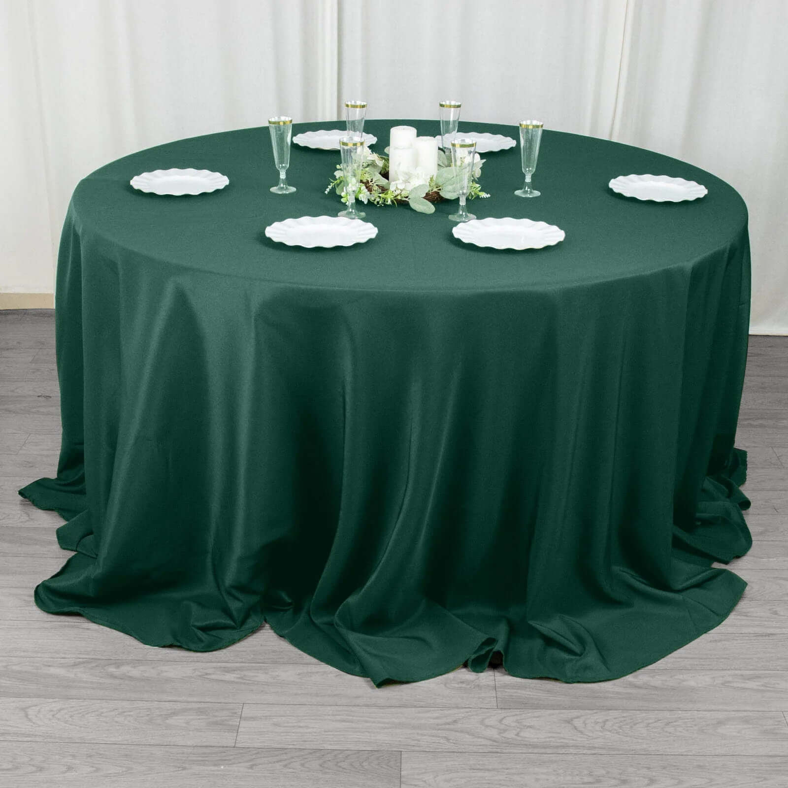 Premium Polyester 132 Round Tablecloth Hunter Emerald Green - Seamless 220GSM Wrinkle-Resistant Table Cover