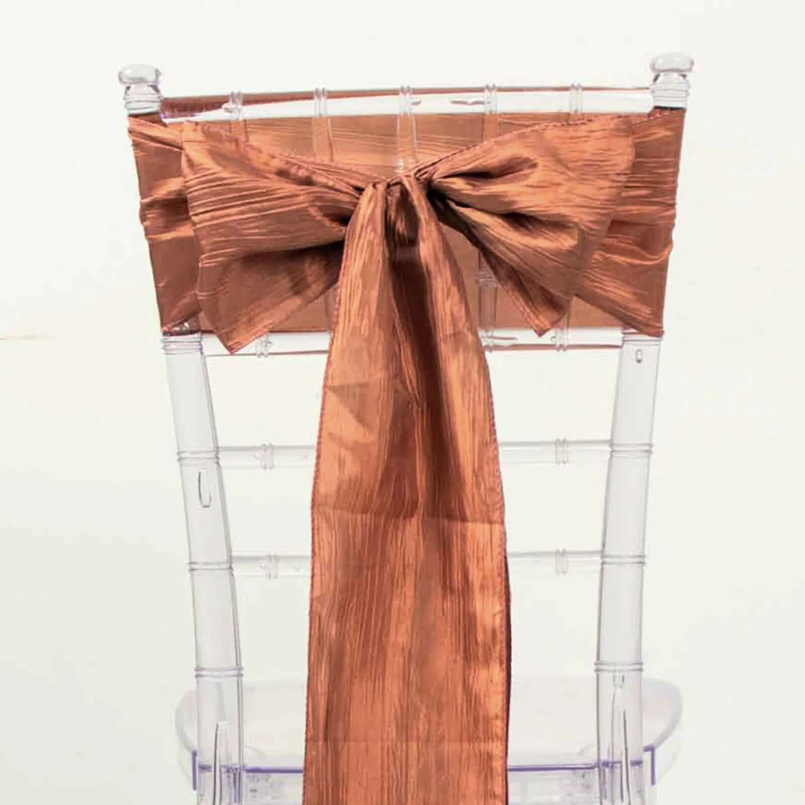 5 Pack Taffeta 6x106 Chair Sashes Terracotta (Rust) Accordion Crinkle Texture - Stylish Decor for Weddings & Gatherings