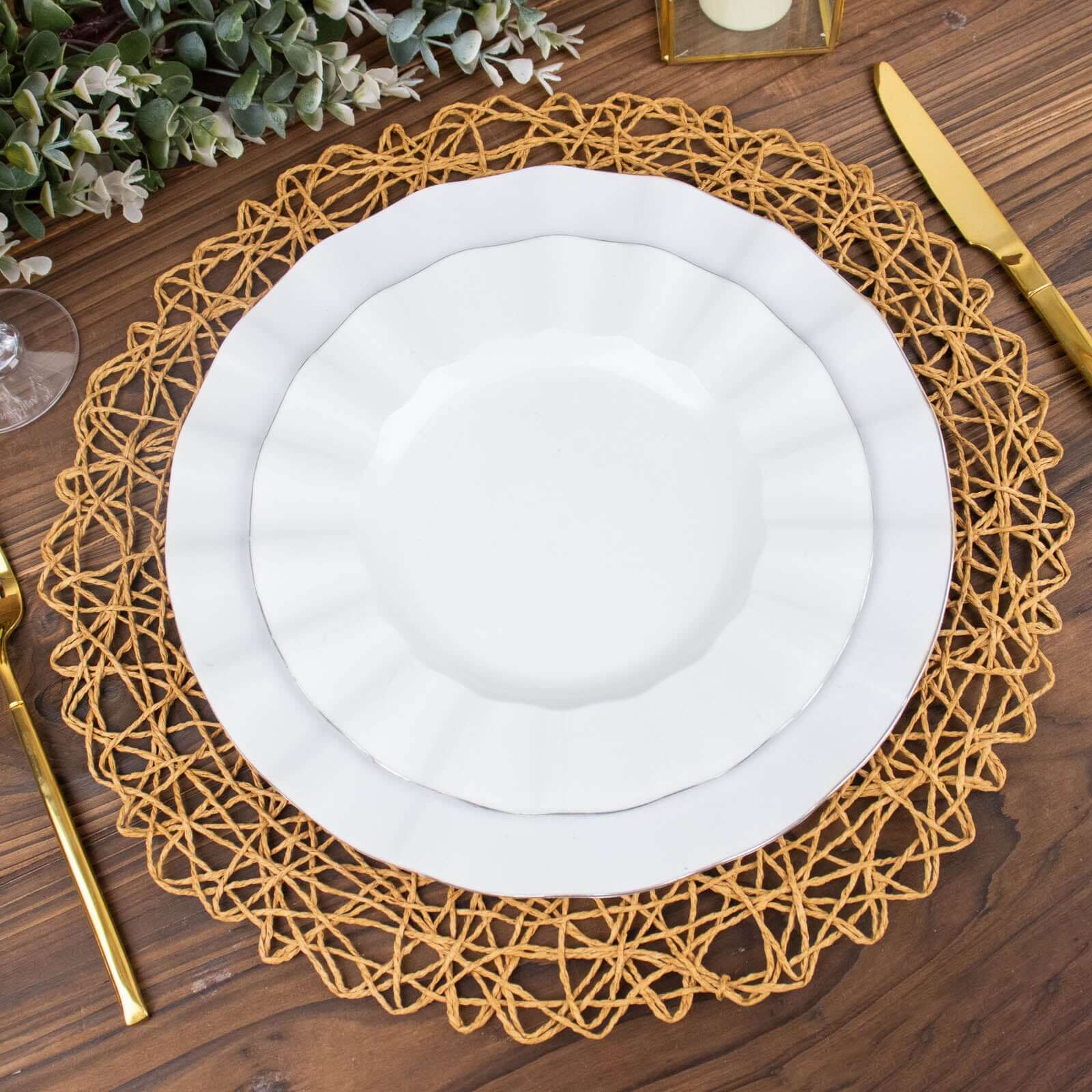 6-Pack Table Placemats Woven Fiber Design Natural Round - Disposable Mats for Dining and Events 15